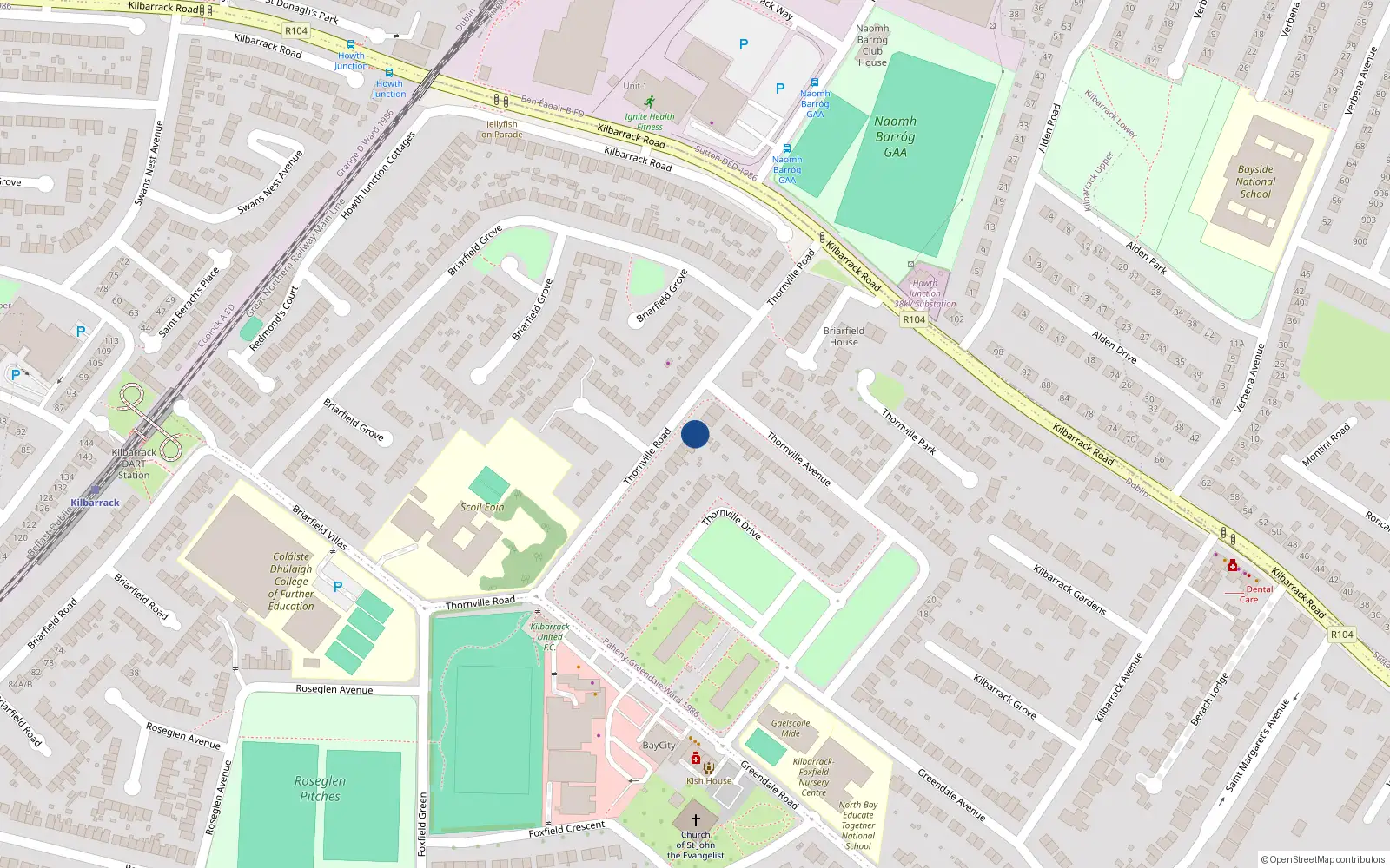Overhead map showing the location of 36 Thornville Road, Kilbarrack, Dublin 5