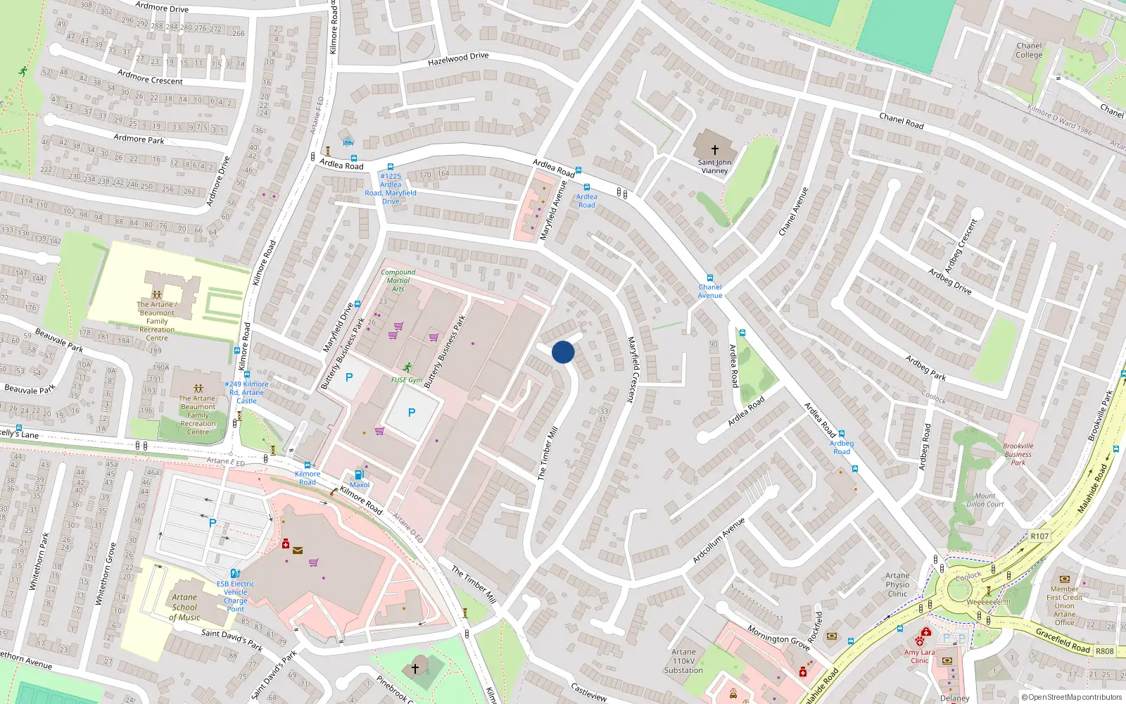 Overhead map showing the location of 36 Timbermill, Kilmore Road, Artane Dublin 5