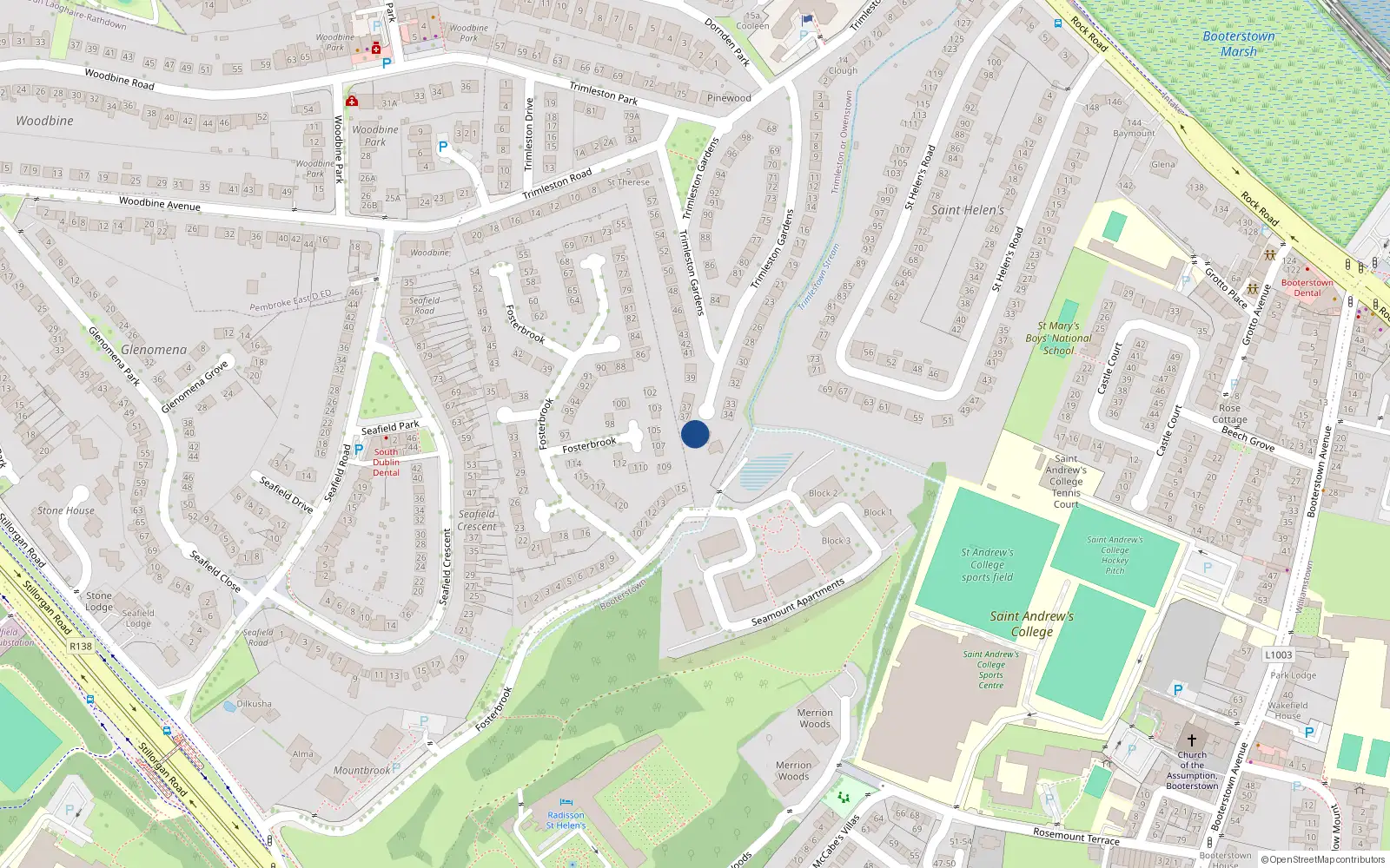 Overhead map showing the location of 36 Trimleston Gardens, Trimleston or Owenstown