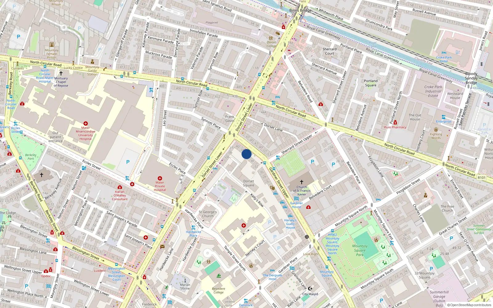 Overhead map showing the location of 36 Gardiner Street Upper, Dublin 1