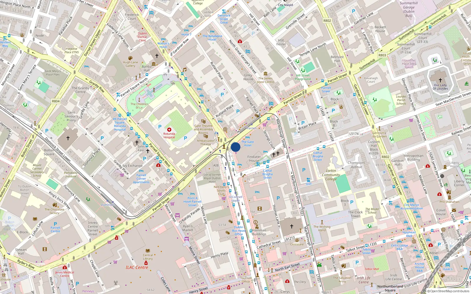 Overhead map showing the location of 36 O'Connell Street Upper, Dublin 1