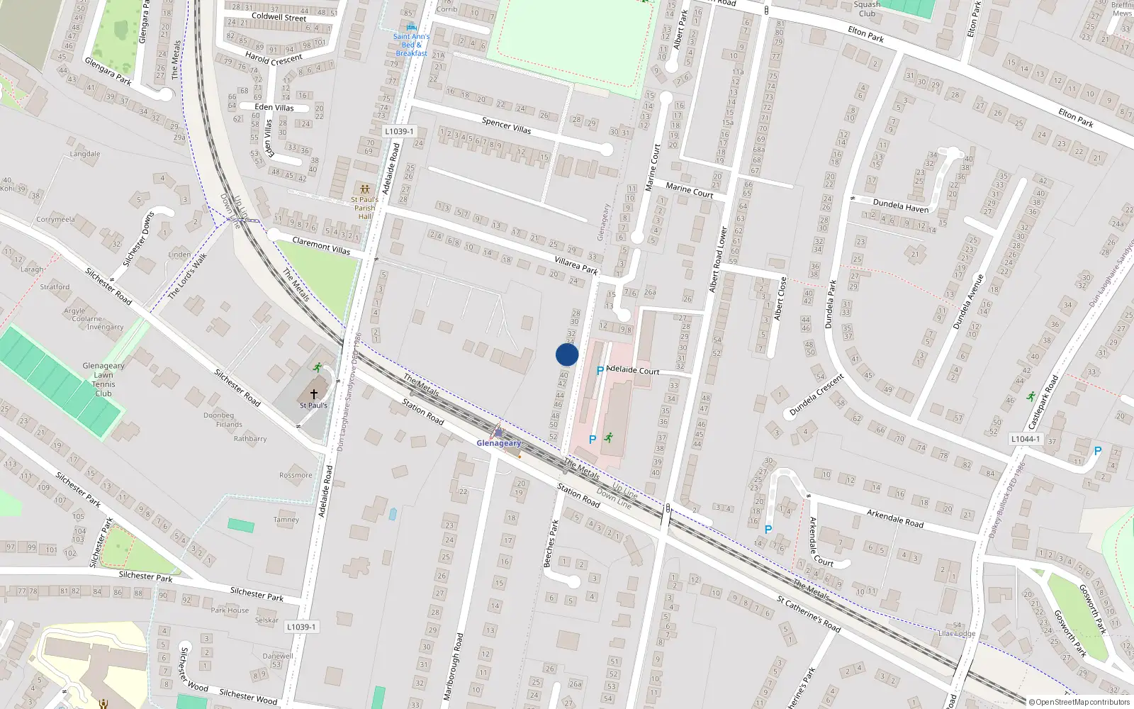 Overhead map showing the location of 36 Villarea Park, Glenageary, Dublin