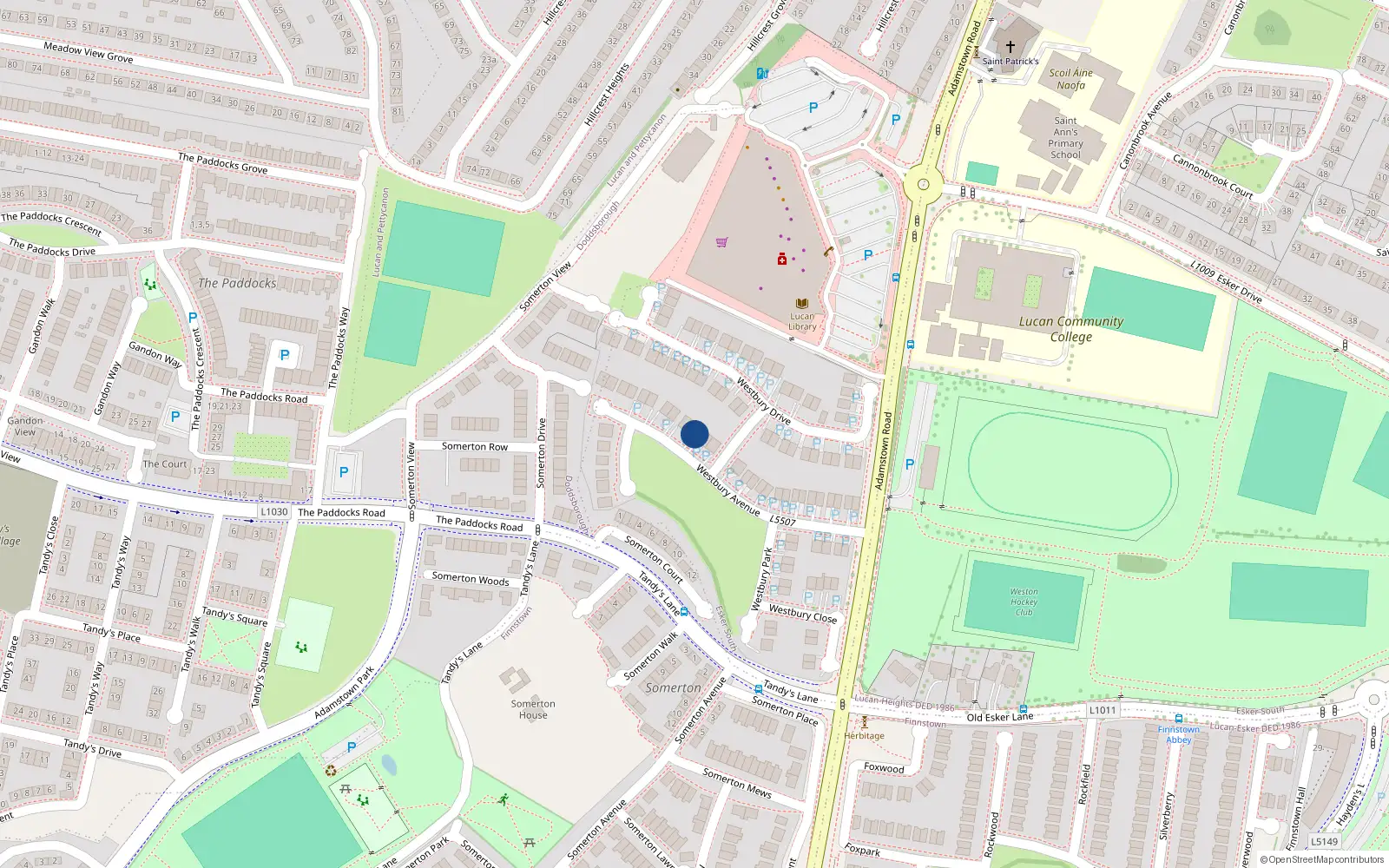Overhead map showing the location of 36 Westbury Avenue, Lucan