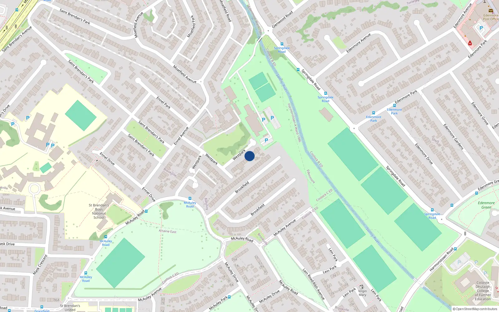 Overhead map showing the location of 36 Westpark, Artane, Dublin 5