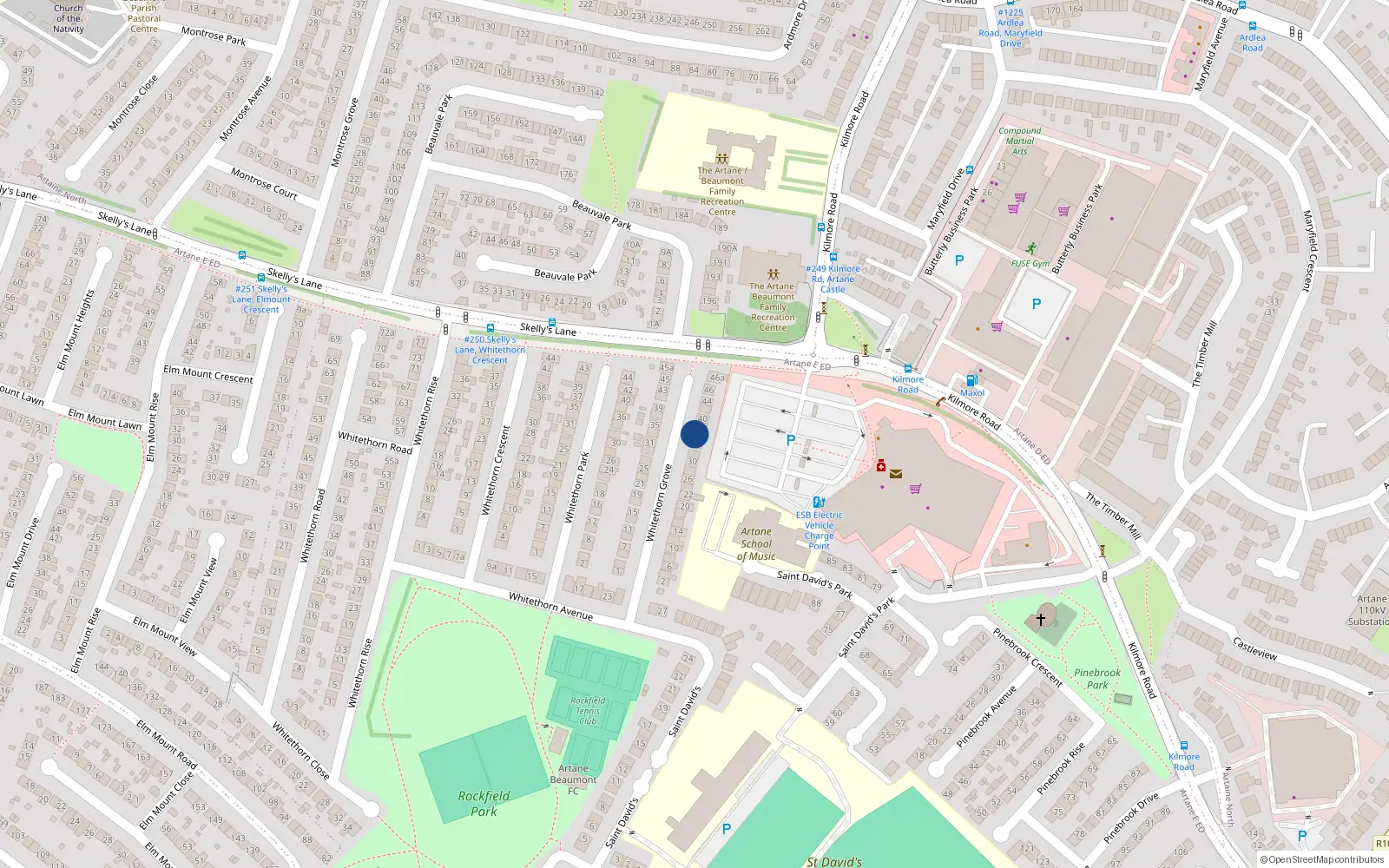 Overhead map showing the location of 36 Whitethorn Grove, Artane, Dublin 5