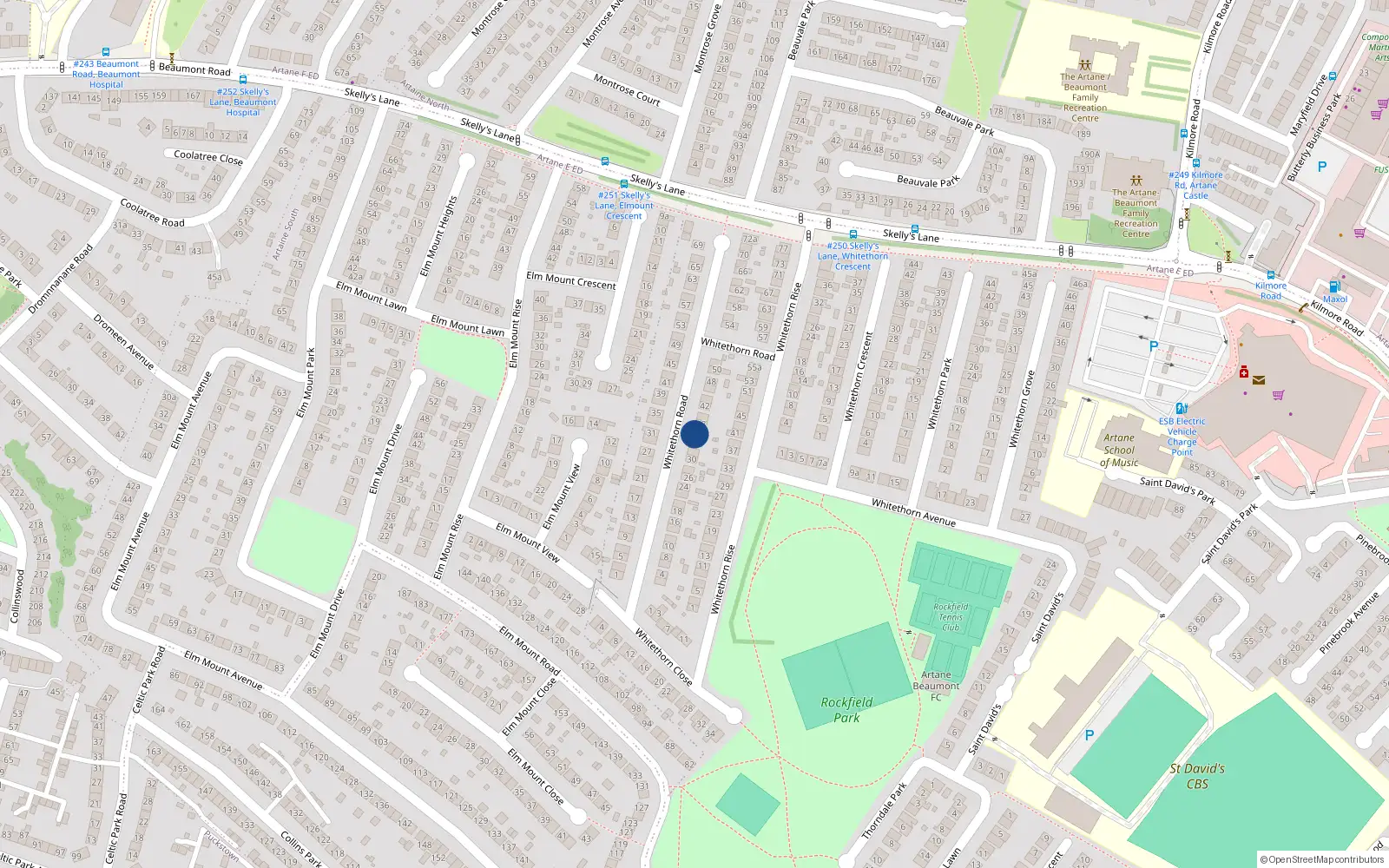 Overhead map showing the location of 36 Whitethorn Road, Artane, Dublin 5