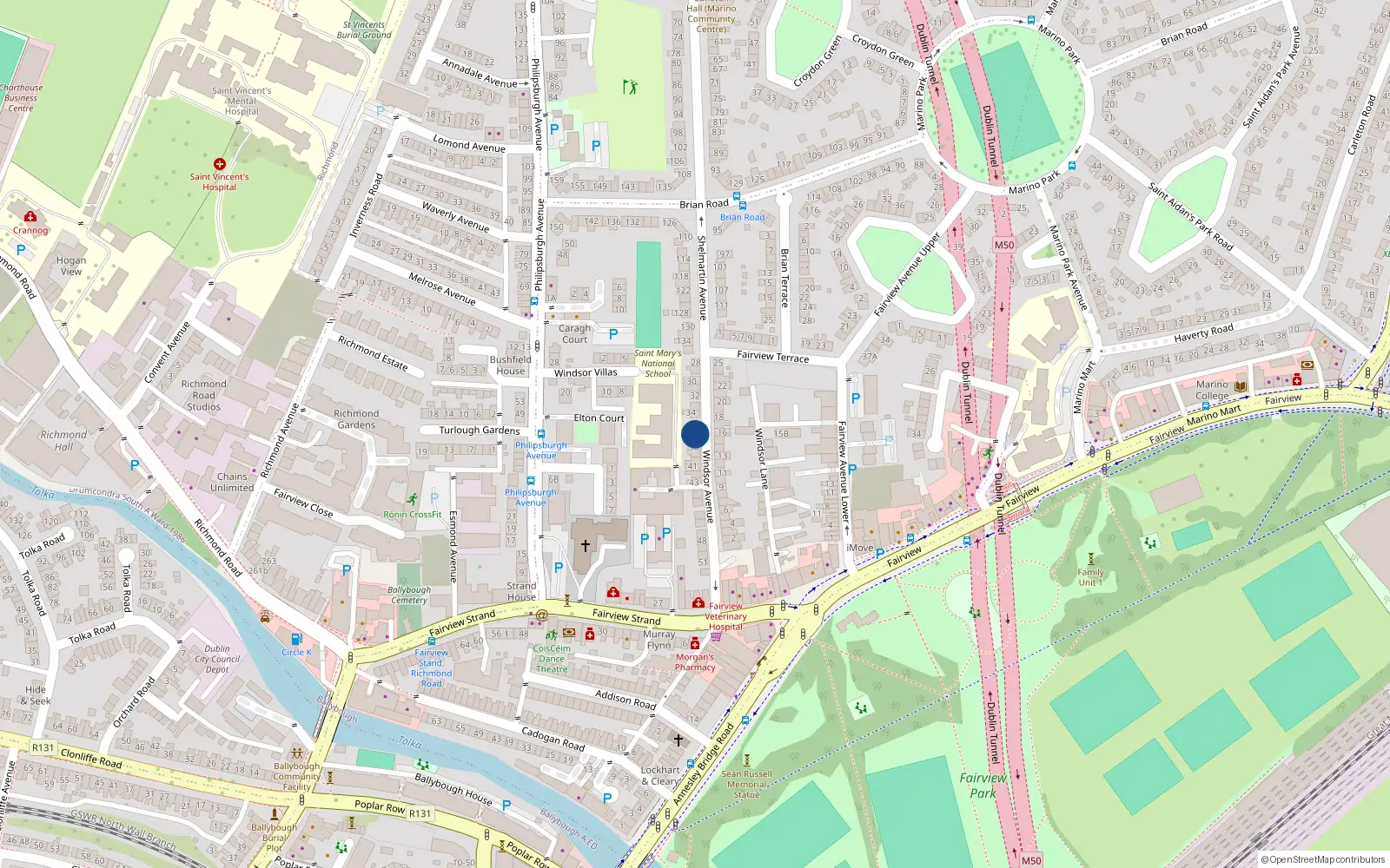 Overhead map showing the location of 36 Windsor Avenue, Dublin 3