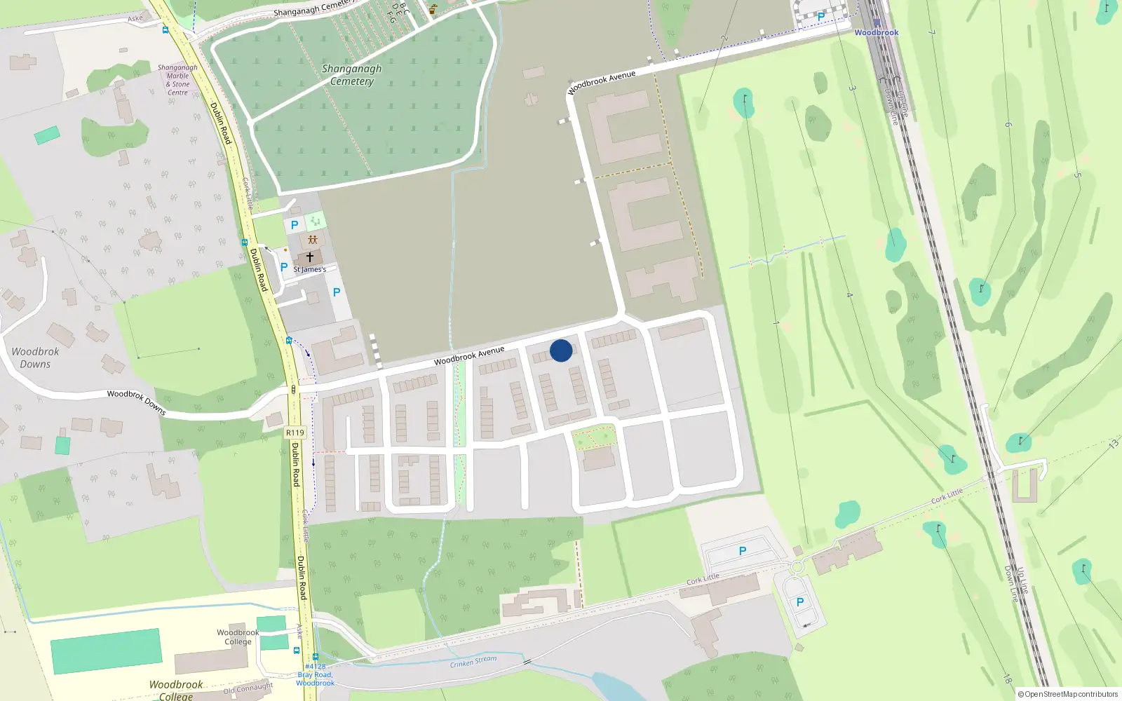 Overhead map showing the location of 36 Woodbrook, Bray