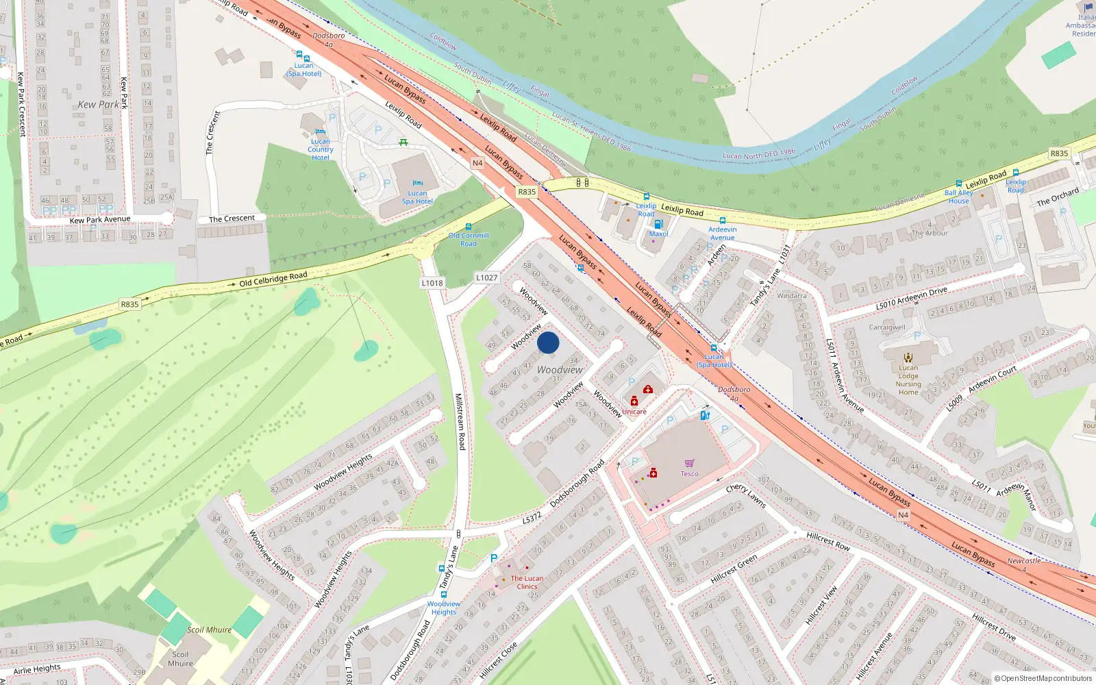 Overhead map showing the location of 36 Woodview, Lucan