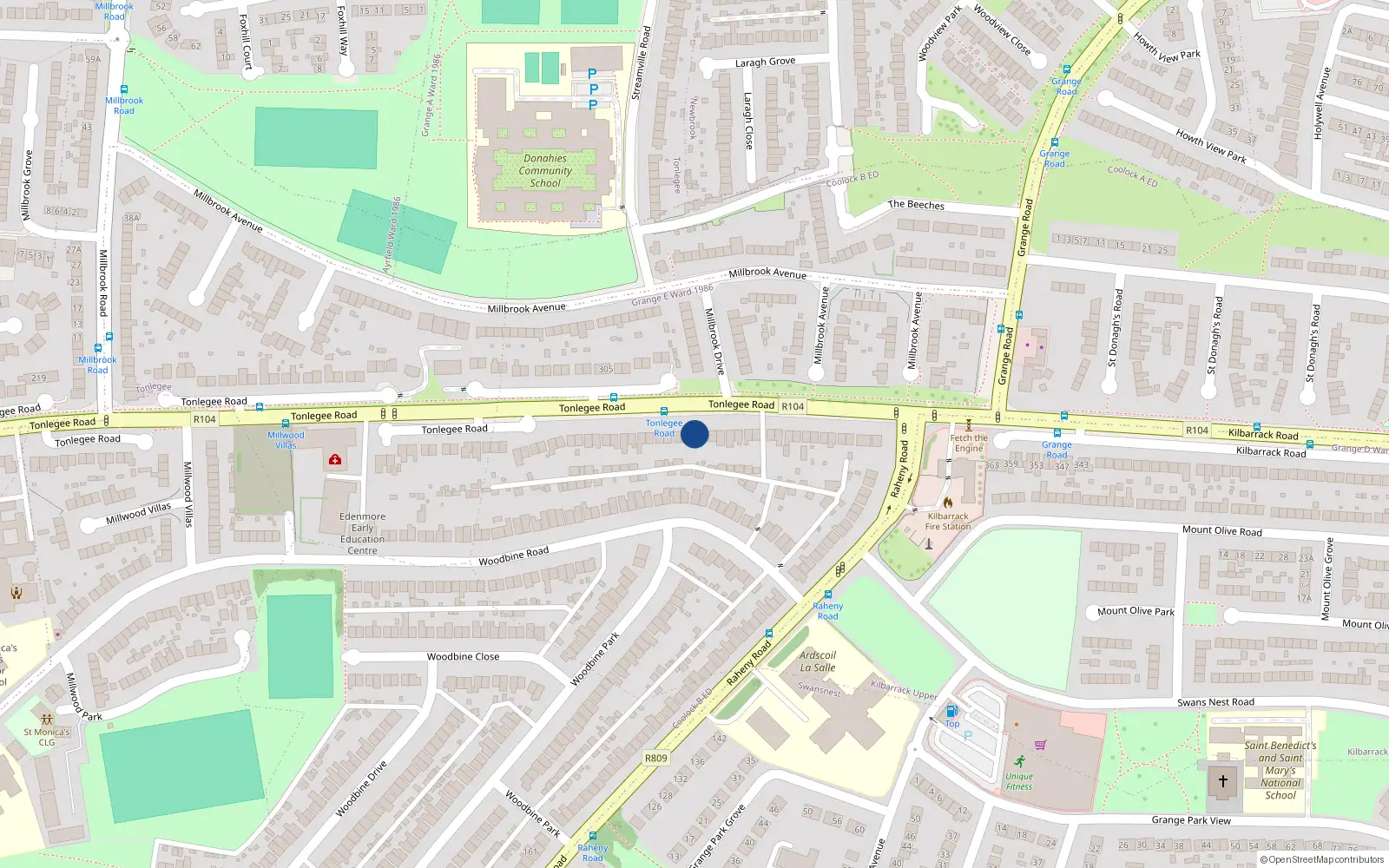 Overhead map showing the location of 362 Tonlegee Road, Dublin 5