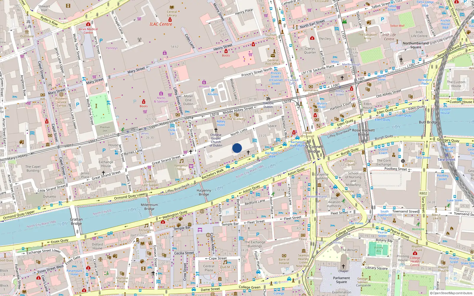 Overhead map showing the location of 363 Bachelors Walk, Dublin 2, Dublin