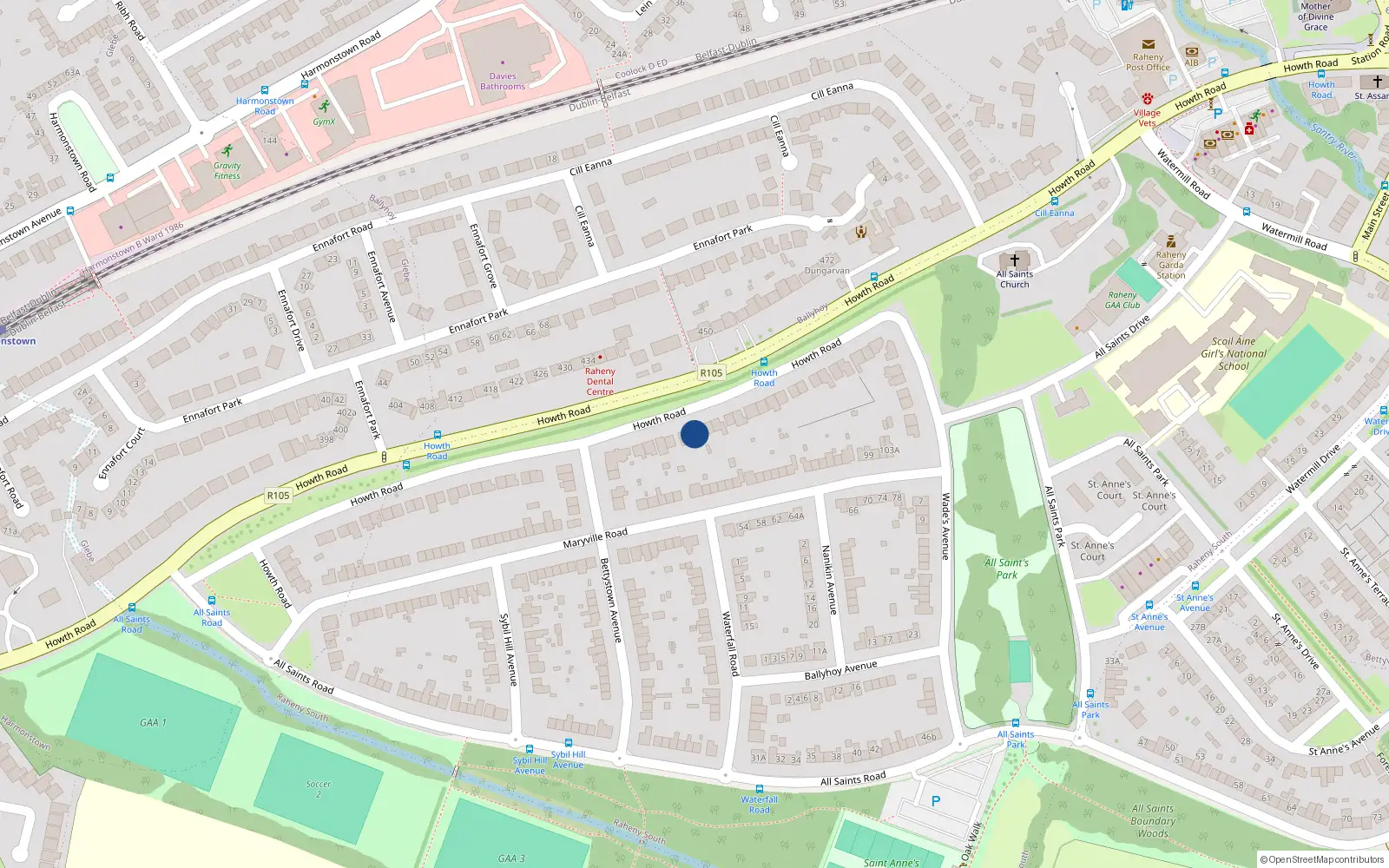 Overhead map showing the location of 363 Howth Road, Dublin 5