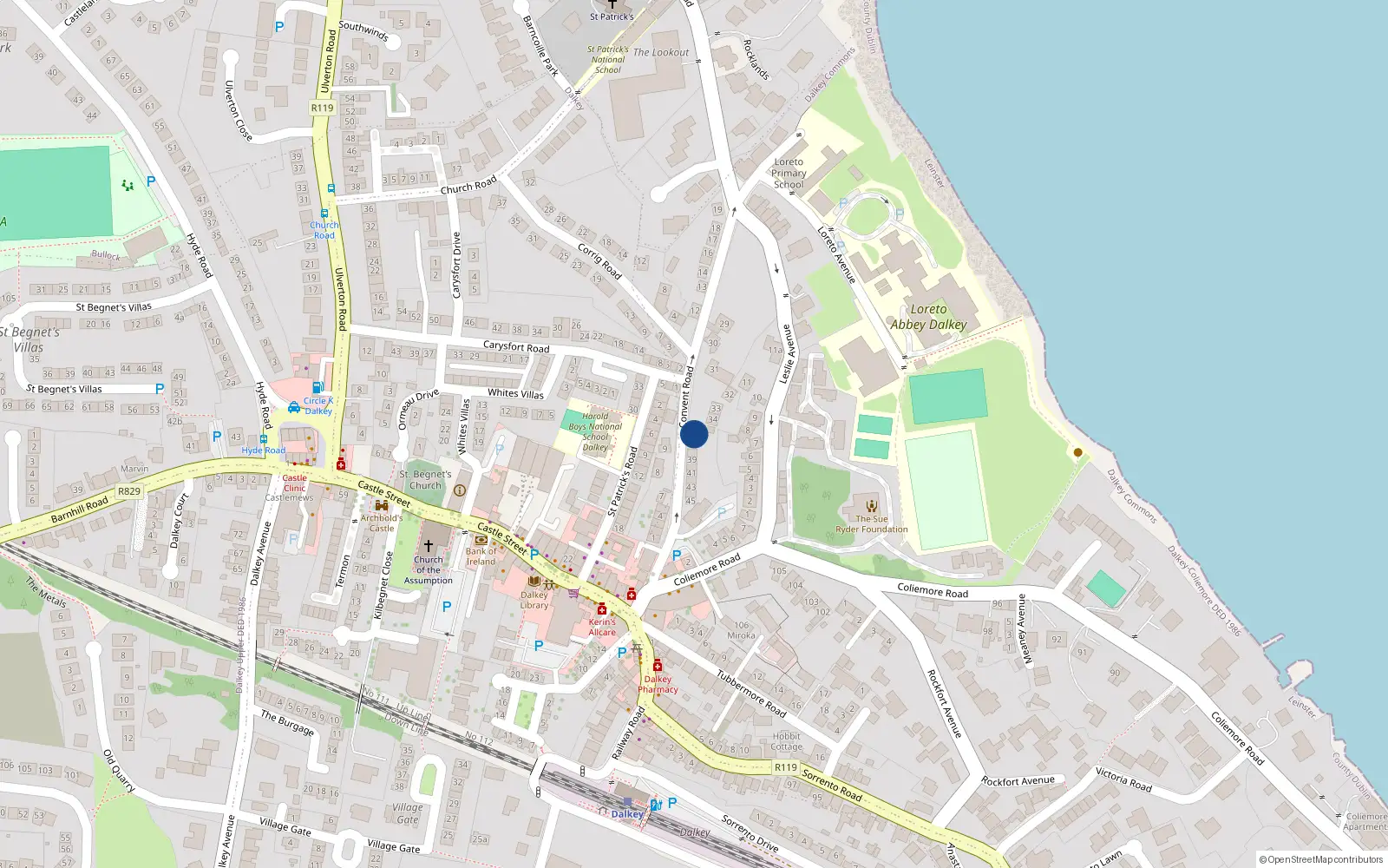 Overhead map showing the location of 36A Convent Road, Dalkey, Dublin