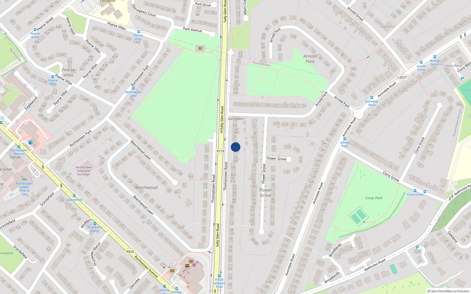 Overhead map showing the location of 36A Thomastown Road, Dun Laoghaire, Dublin