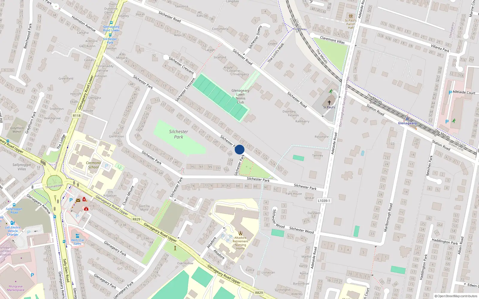 Overhead map showing the location of 36glenageary Court, Glenageary, Dublin