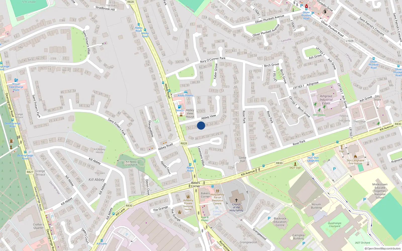 Overhead map showing the location of 37 Abbey View, Monkstown