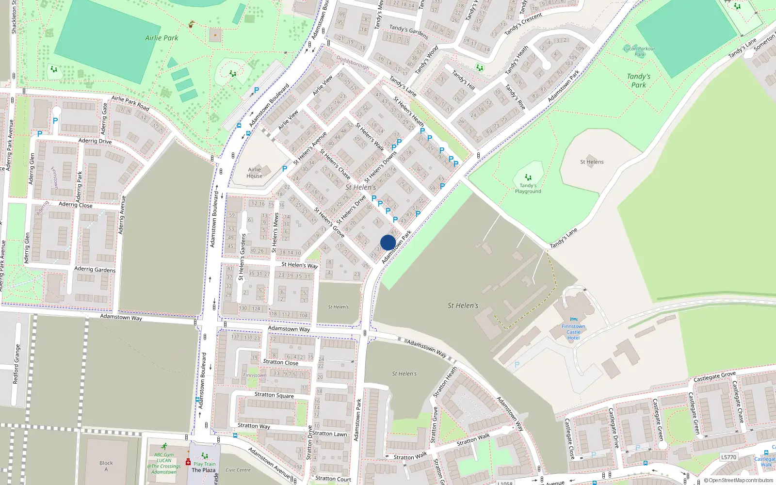 Overhead map showing the location of 37 Adamstown Park, Lucan