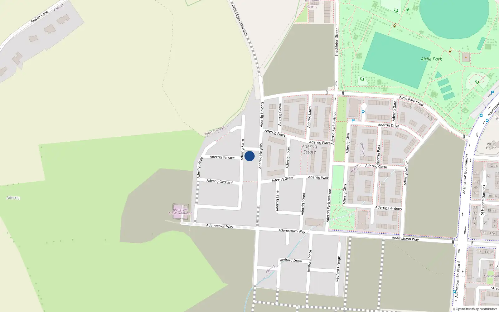 Overhead map showing the location of 37 Aderrig Farm, Lucan