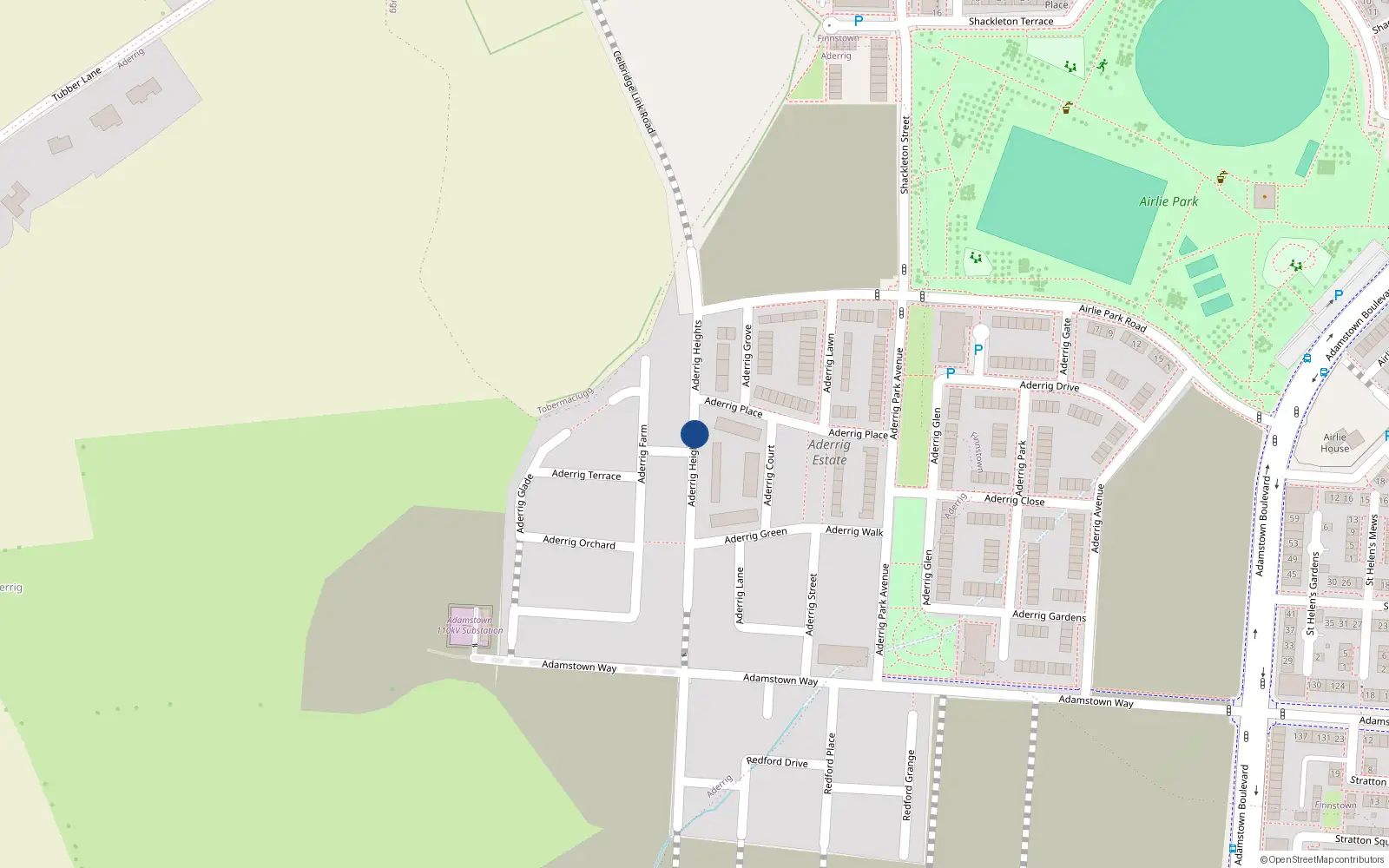 Overhead map showing the location of 37 Aderrig Heights, Aderrig