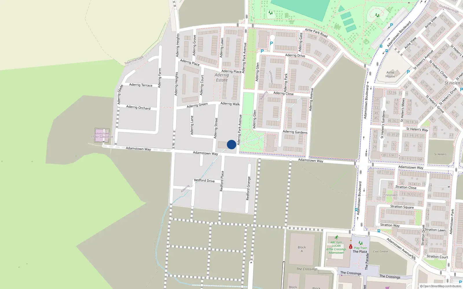 Overhead map showing the location of 37 Aderrig Park Avenue, Adamstown