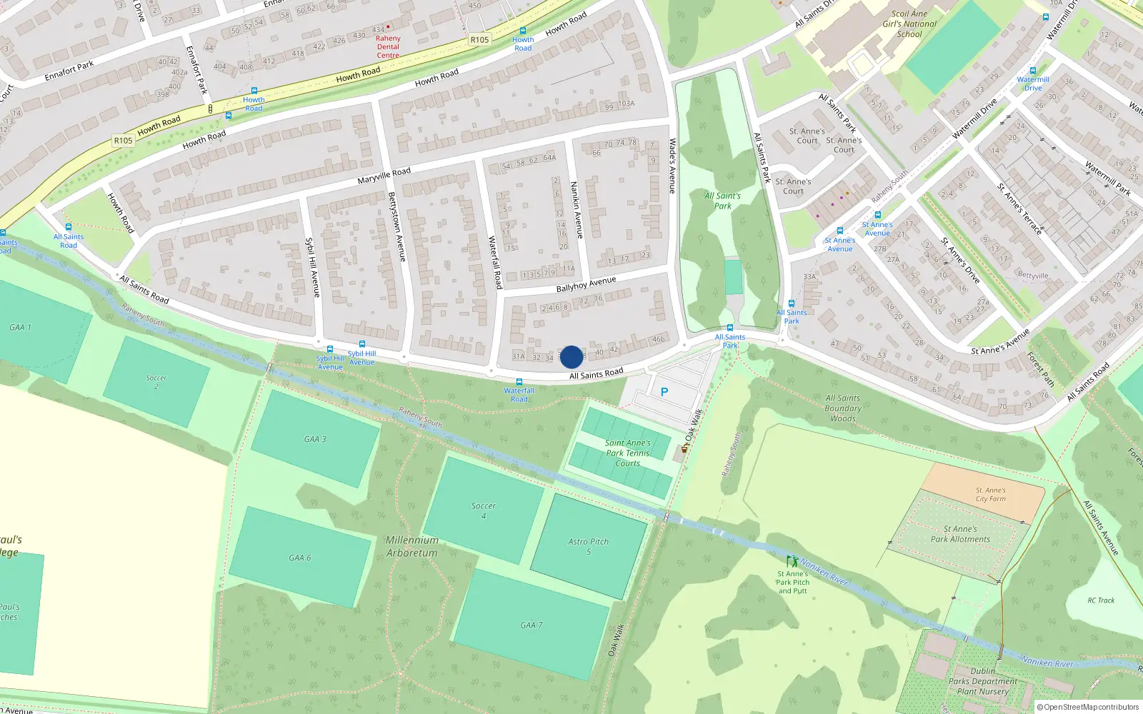 Overhead map showing the location of 37 All Saints Road, Raheny, Dublin 5