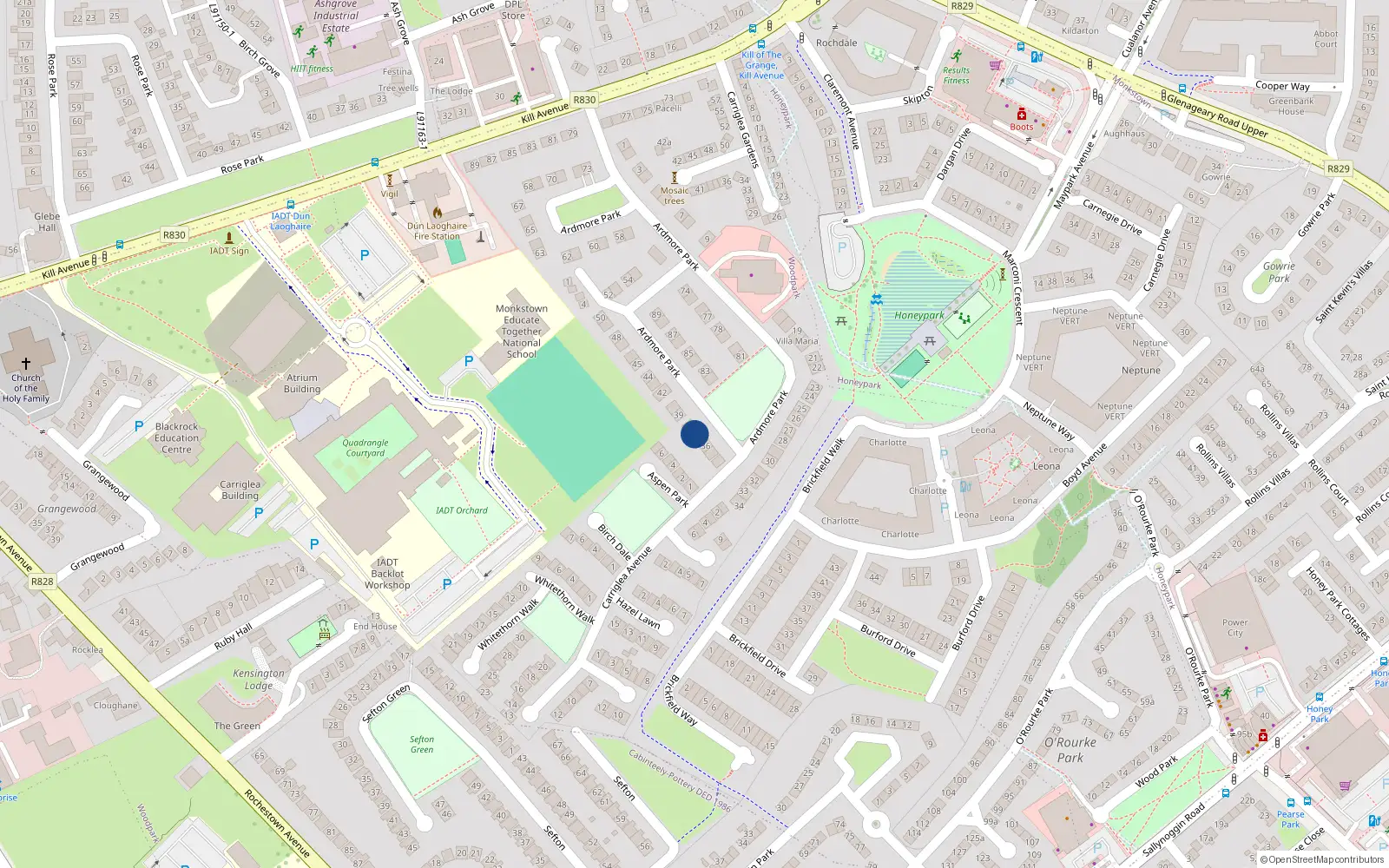 Overhead map showing the location of 37 Ardmore Park, Dun Laoghaire, County Dublin
