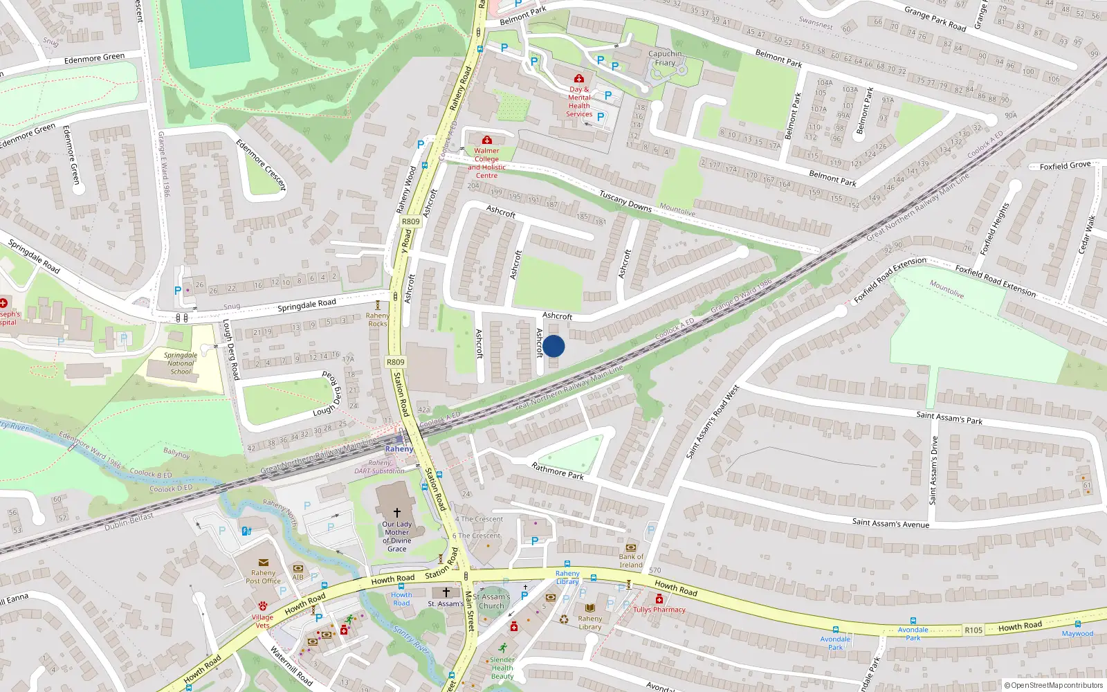 Overhead map showing the location of 37 Ashcroft, Dublin 5