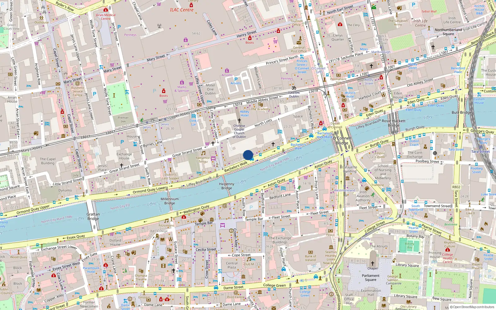 Overhead map showing the location of 37 Bachelors Walk, Dublin 1