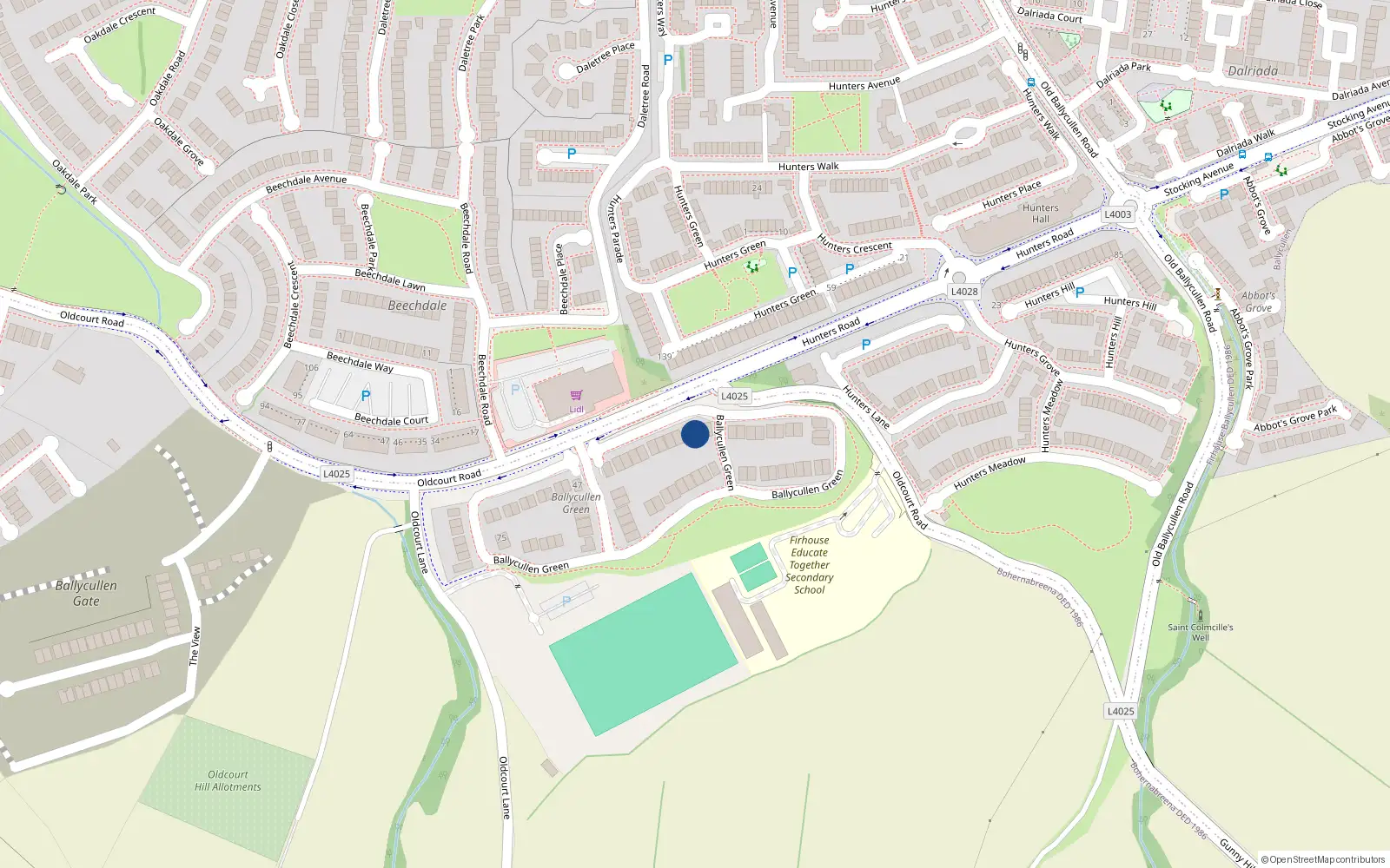 Overhead map showing the location of 37 Ballycullen Green, Ballycullen
