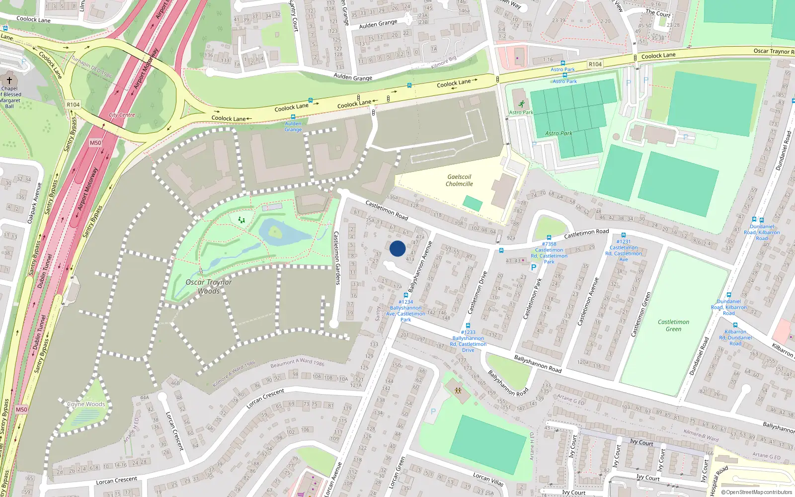 Overhead map showing the location of 37 Ballyshannon Avenue, Dublin 5