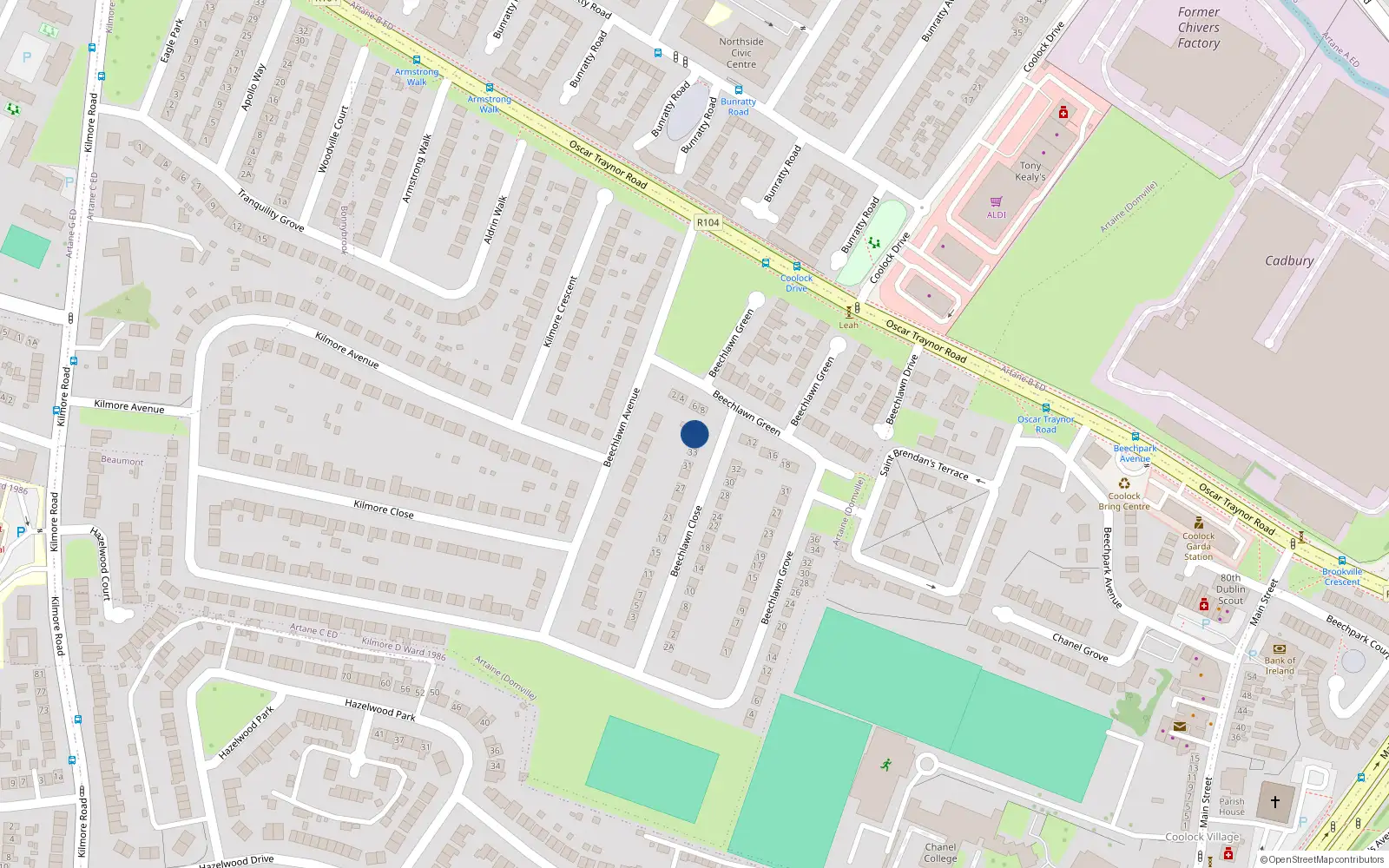 Overhead map showing the location of 37 Beechlawn Close, Dublin 5