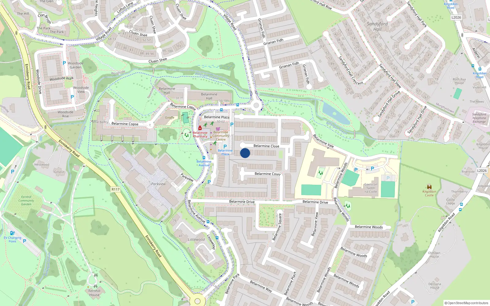 Overhead map showing the location of 37 Belarmine Close, Stepaside