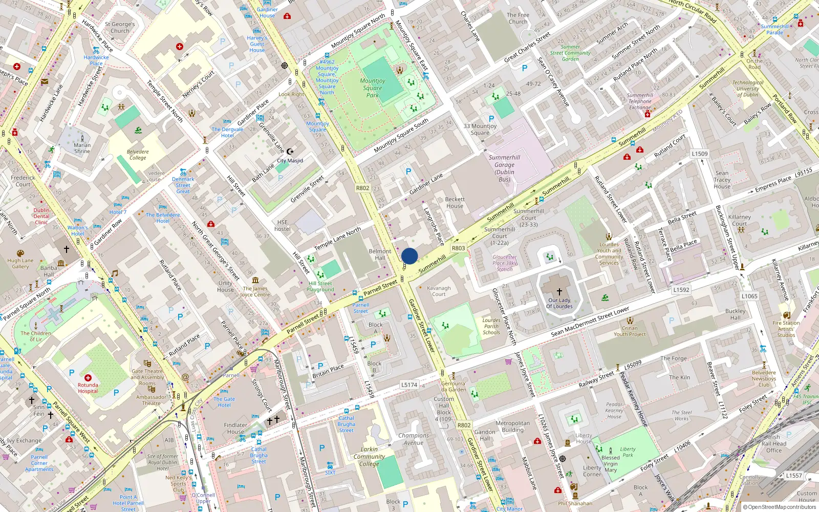 Overhead map showing the location of 37 Belmont, Lower Gardiner St, Dublin 1