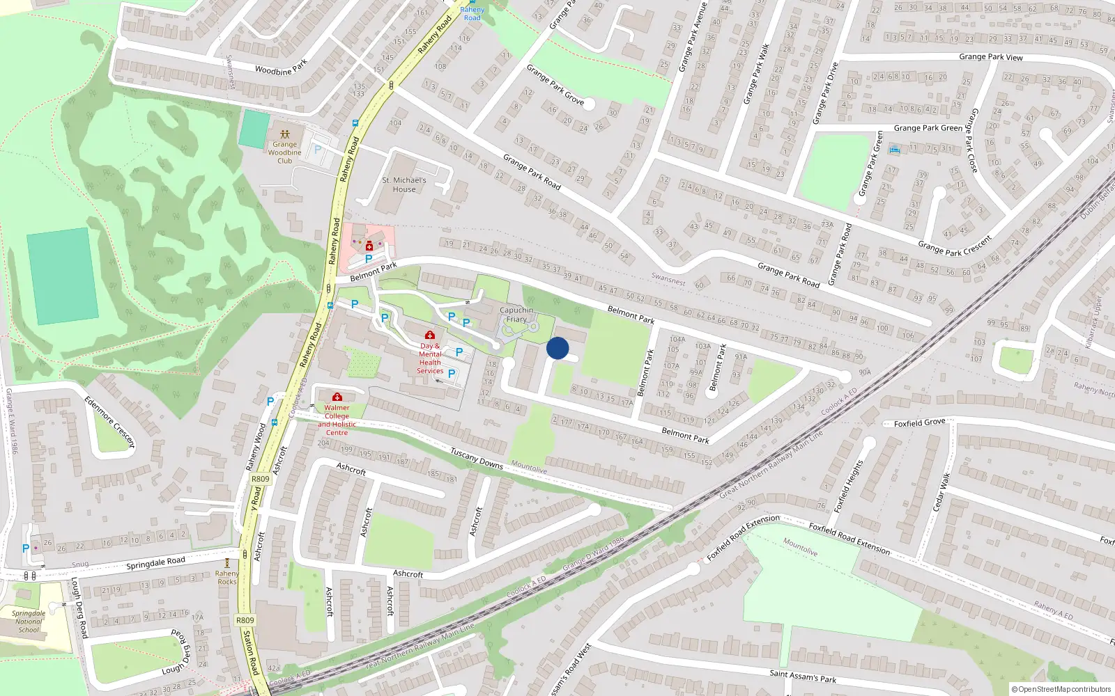 Overhead map showing the location of 37 Belmont Square, Dublin