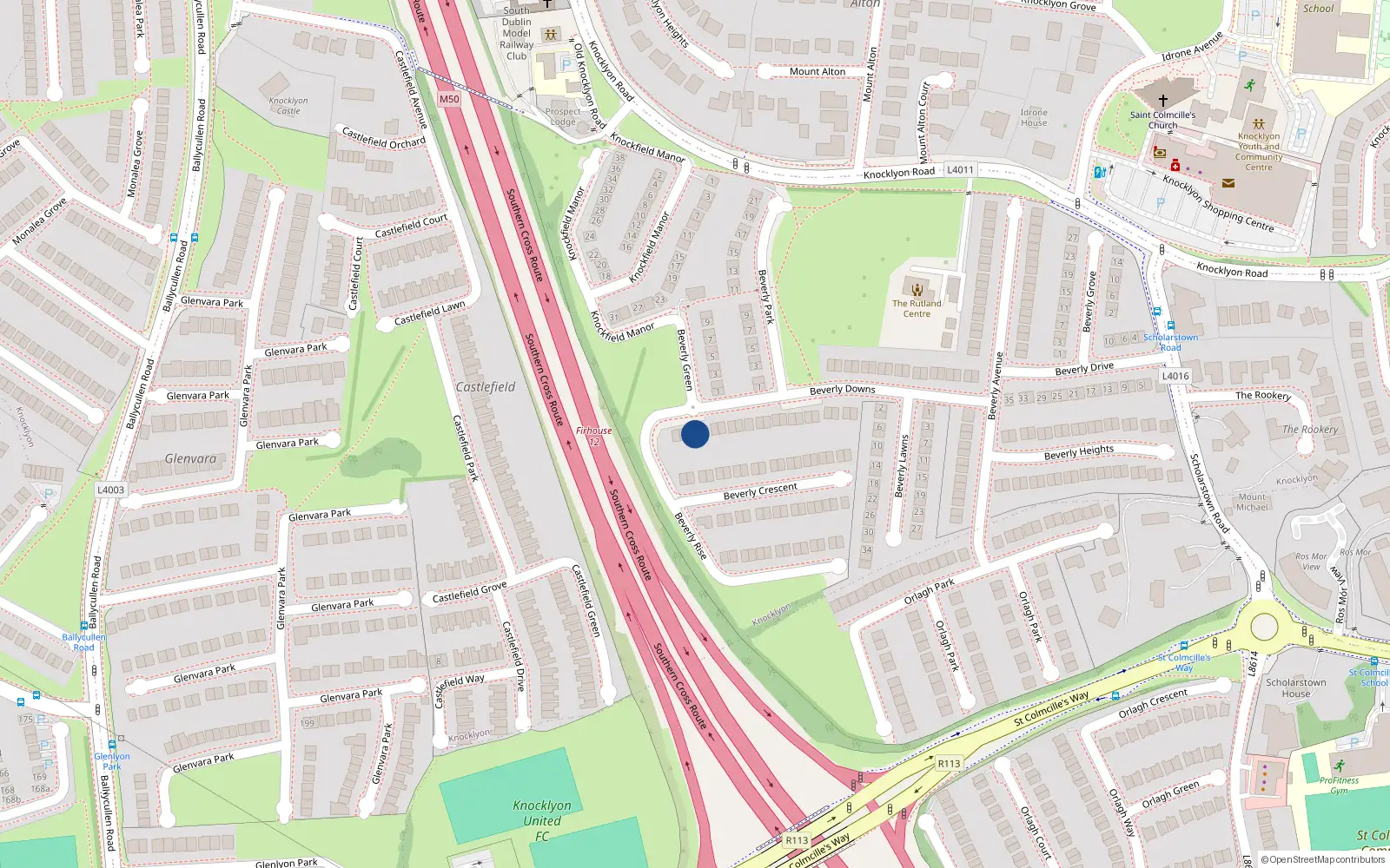 Overhead map showing the location of 37 Beverly Downs, Dublin 16
