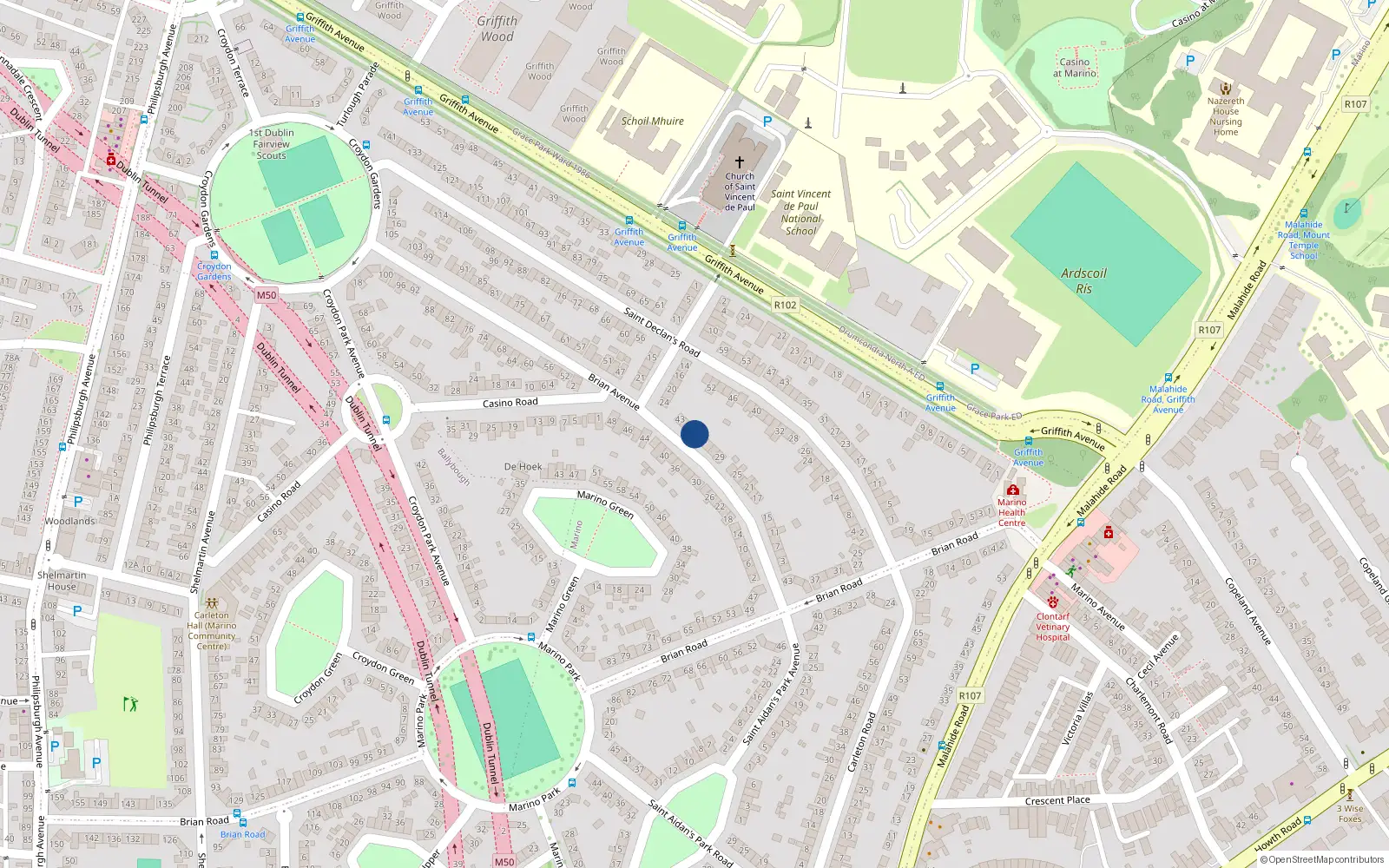 Overhead map showing the location of 37 Brian Avenue, Dublin 3