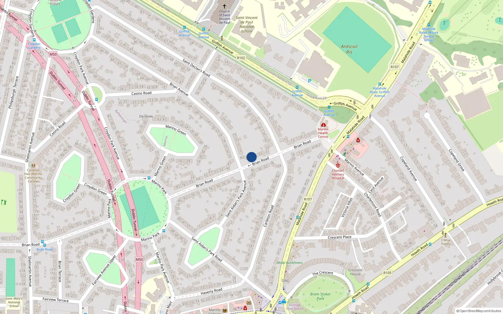 Overhead map showing the location of 37 Brian Road, Dublin 3