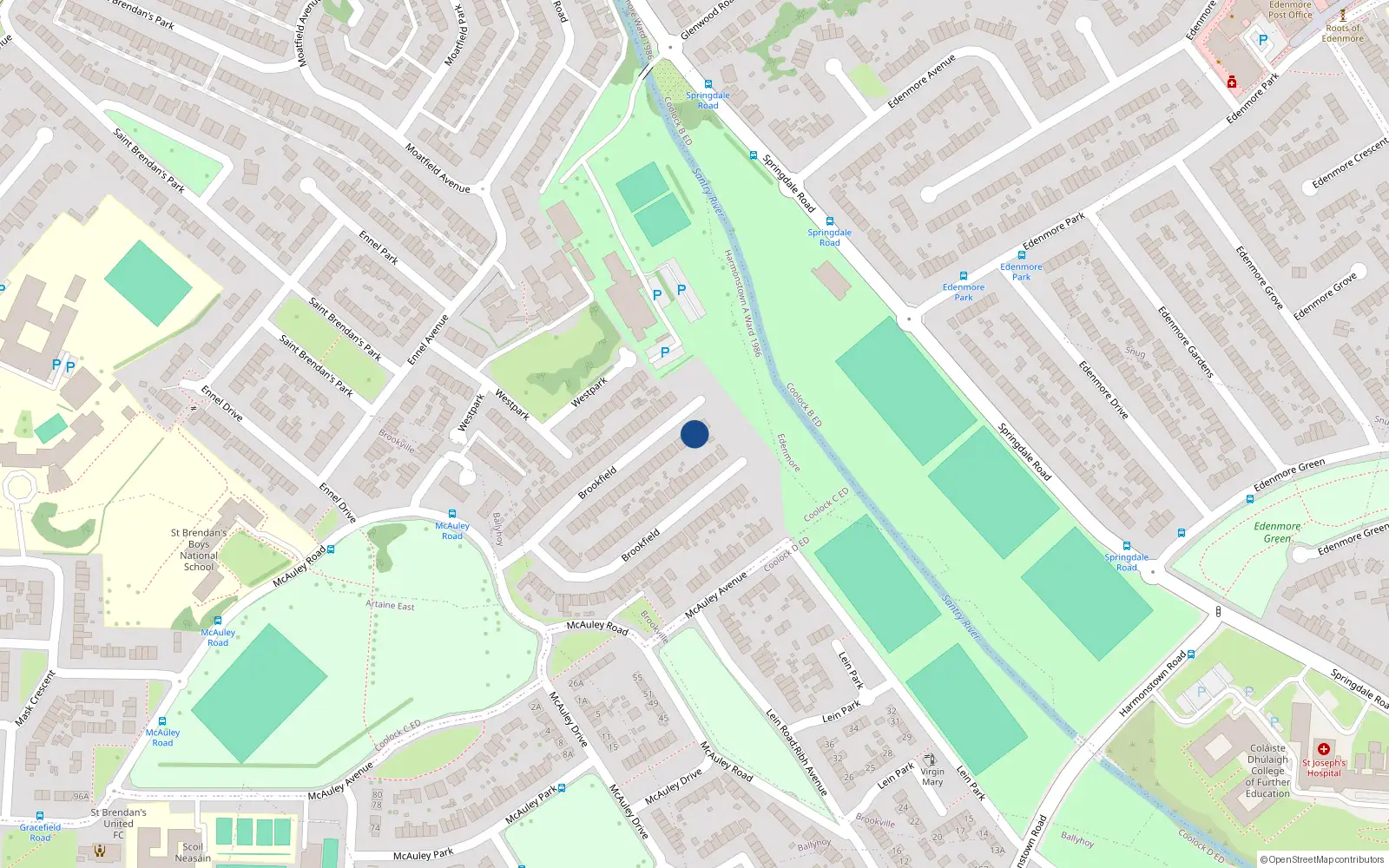 Overhead map showing the location of 37 Brookfield Est, Artane, Dublin 5