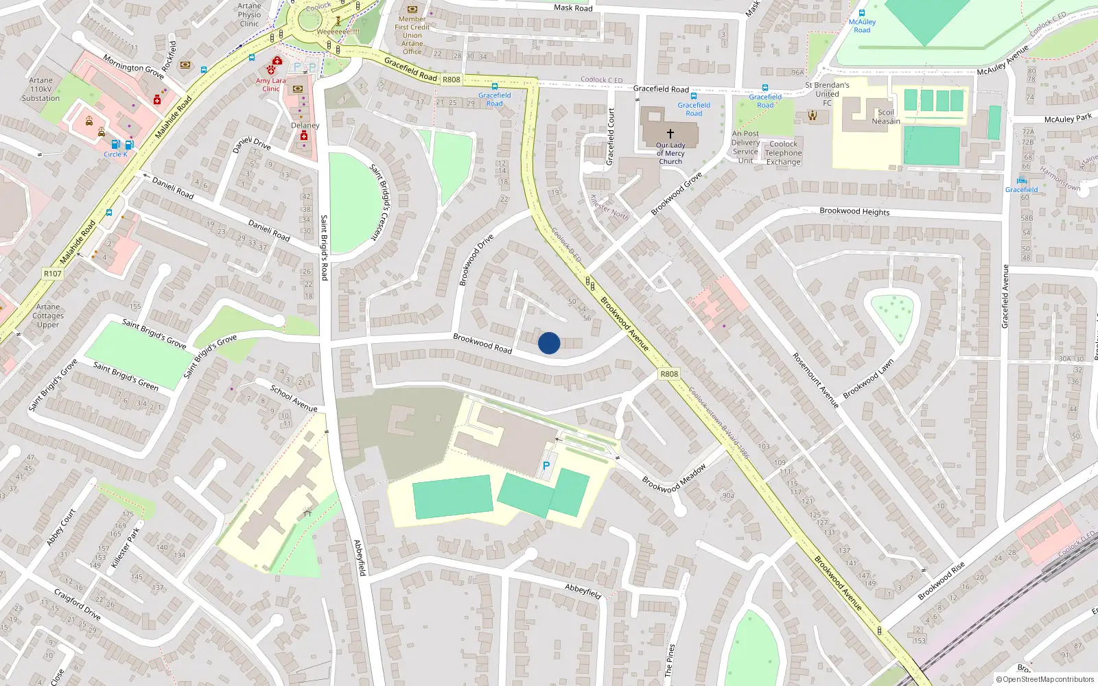 Overhead map showing the location of 37 Brookwood Road, Dublin 5