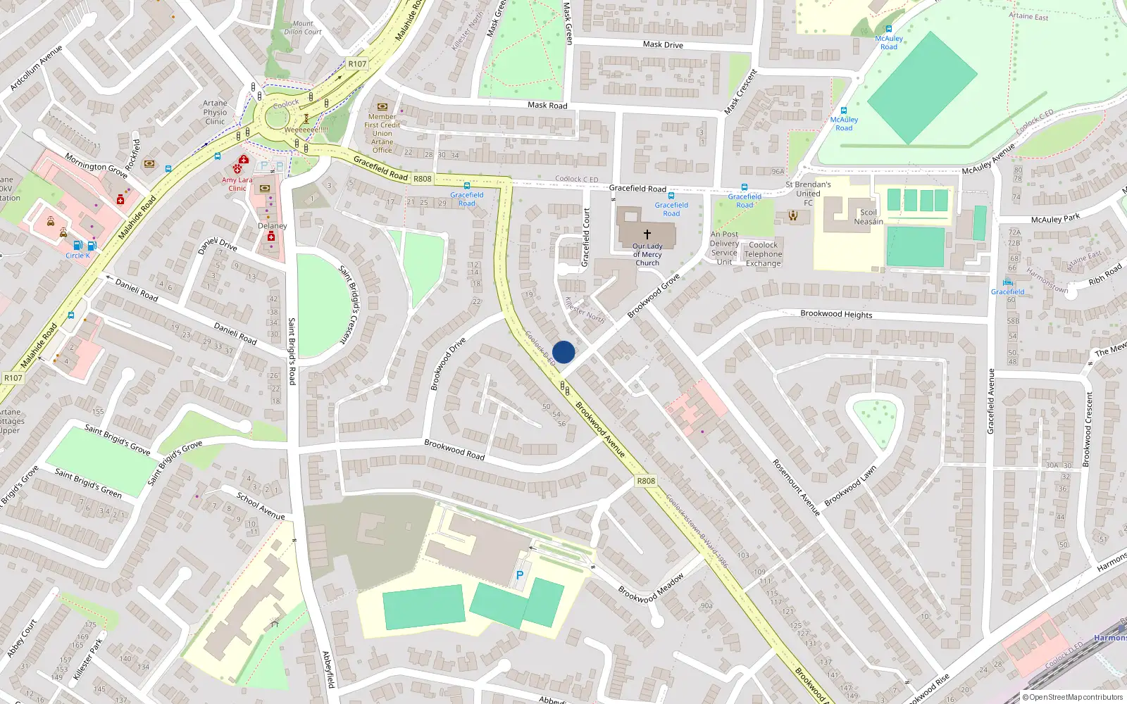 Overhead map showing the location of 37 Brookwood Avenue, Artane, Dublin 5