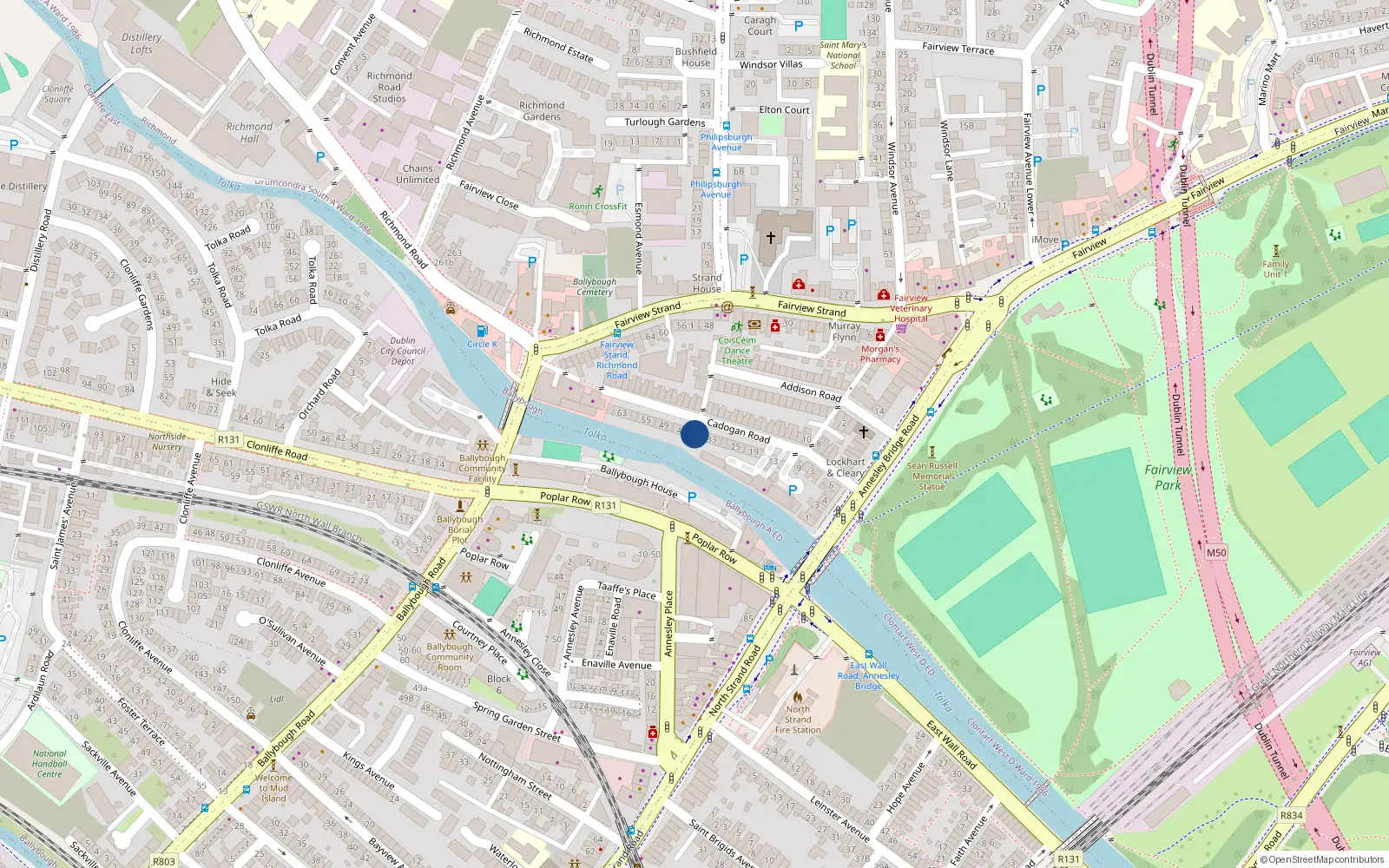 Overhead map showing the location of 37 Cadogan Road, Dublin 3