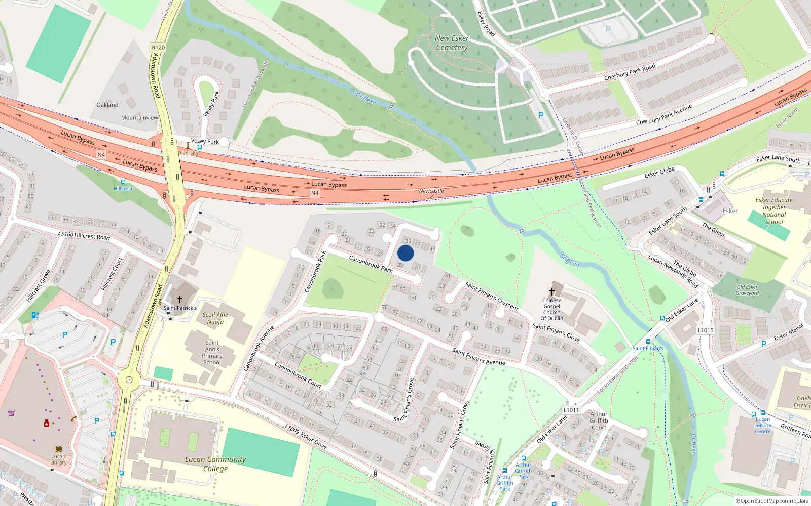 Overhead map showing the location of 37 Cannonbrook Park, Lucan, Co. Dublin