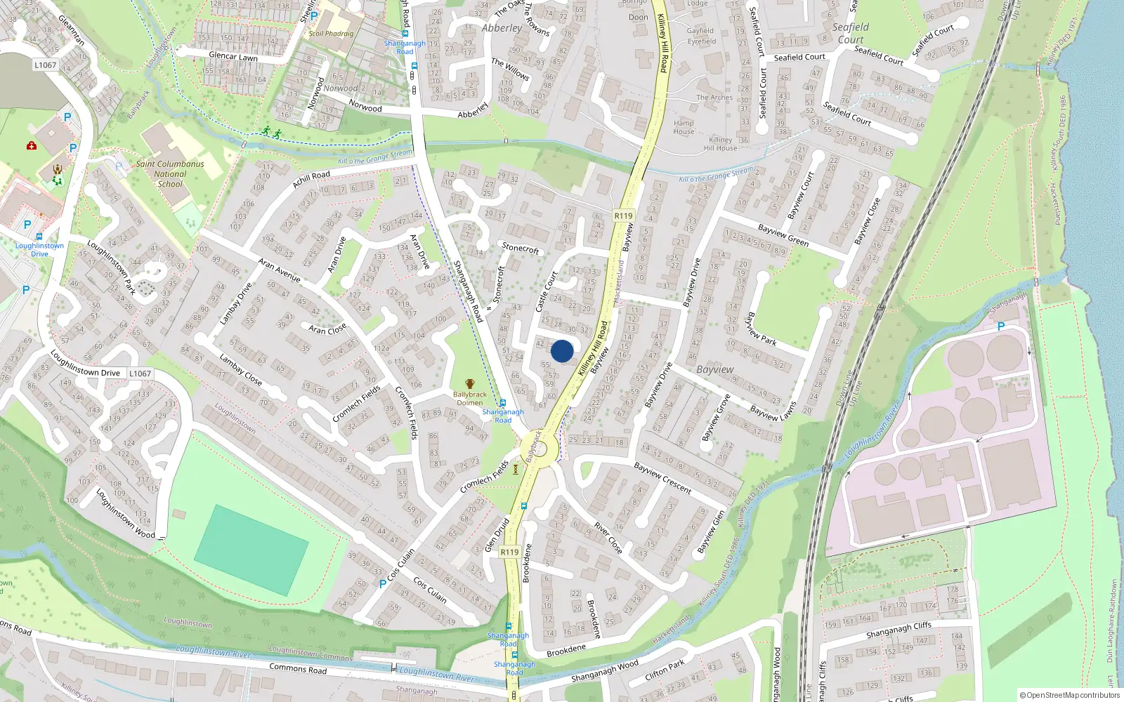 Overhead map showing the location of 37 Castle Court, Killiney Hill Road, Killiney