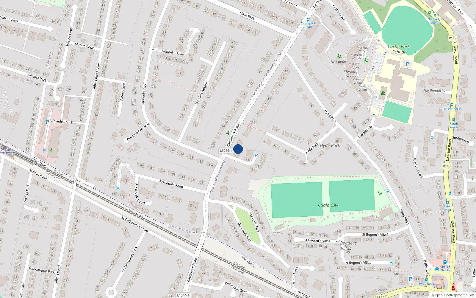 Overhead map showing the location of 37 Castle Park Road, Dublin