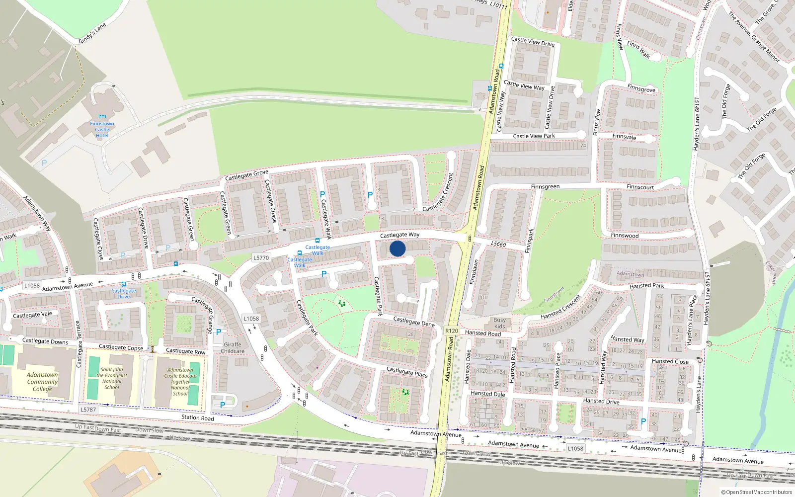 Overhead map showing the location of 37 Castlegate Way, Adamstown Castle, Adamstown