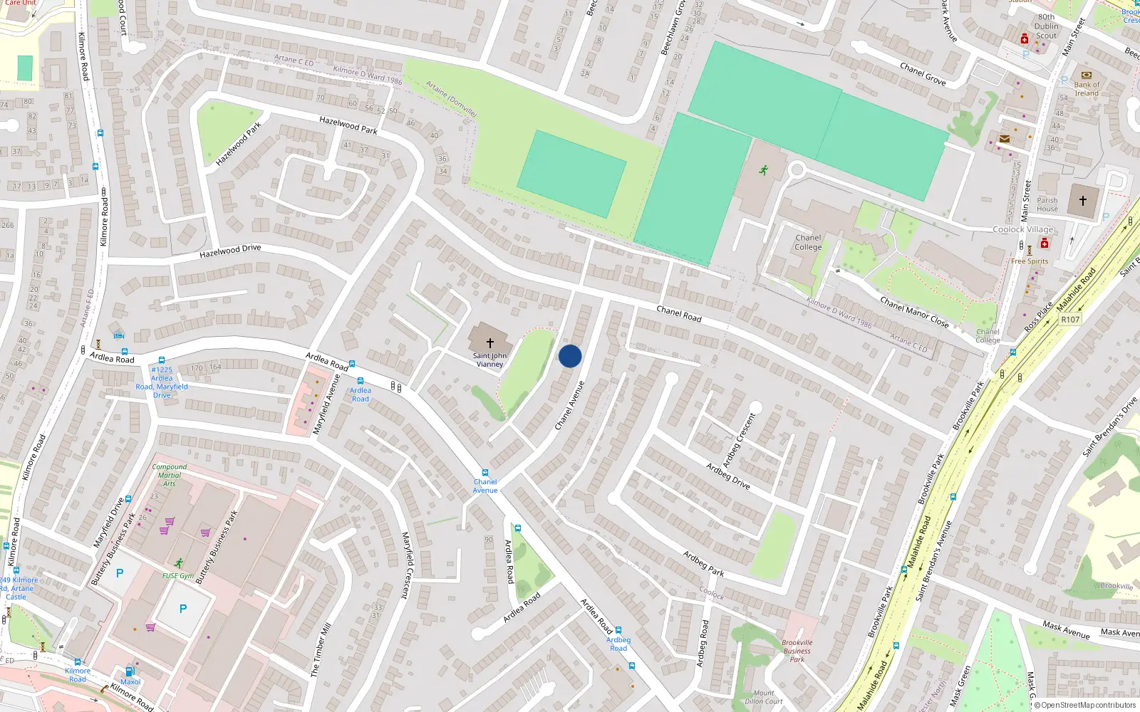 Overhead map showing the location of 37 Chanel Avenue, Artane, Dublin