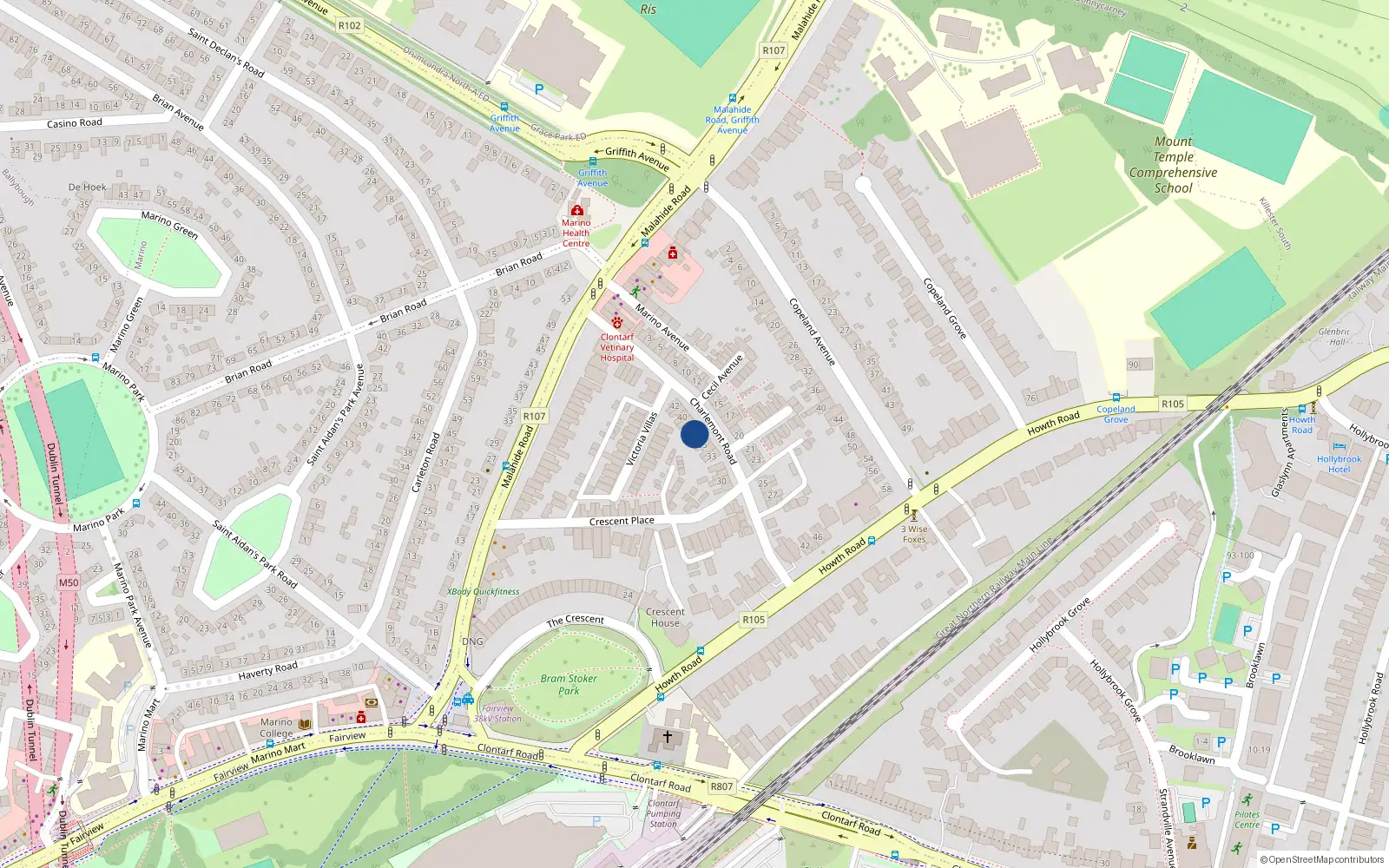 Overhead map showing the location of 37 Charlemont Road, Dublin 3