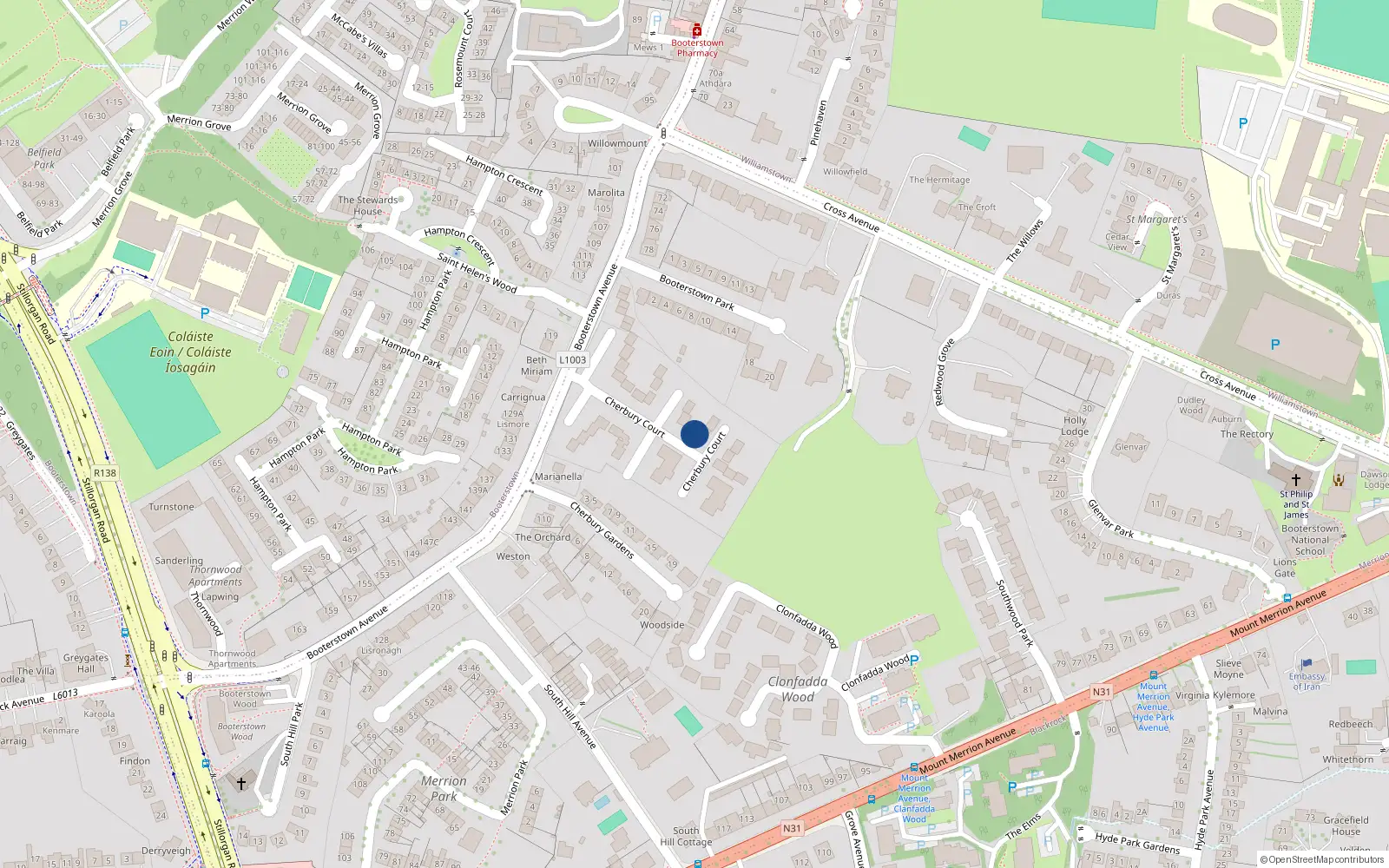 Overhead map showing the location of 37 Cherbury Court, Booterstown Avenue, Blackrock