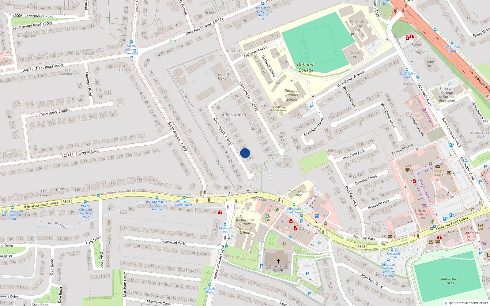 Overhead map showing the location of 37 Cherry Garth, Mount Merrion, Dublin