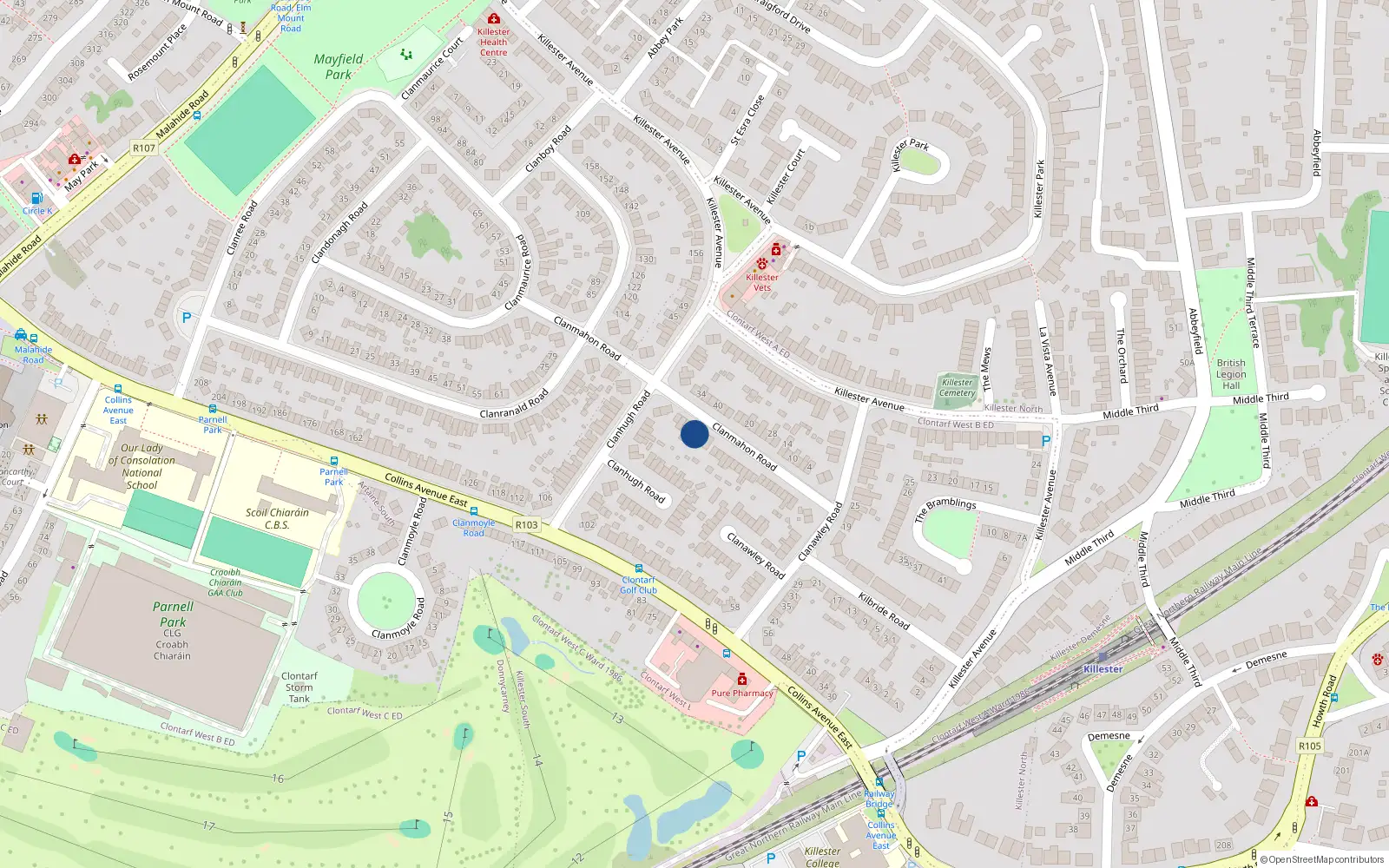 Overhead map showing the location of 37 Clanmahon Road, Donnycarney North, Dublin 5